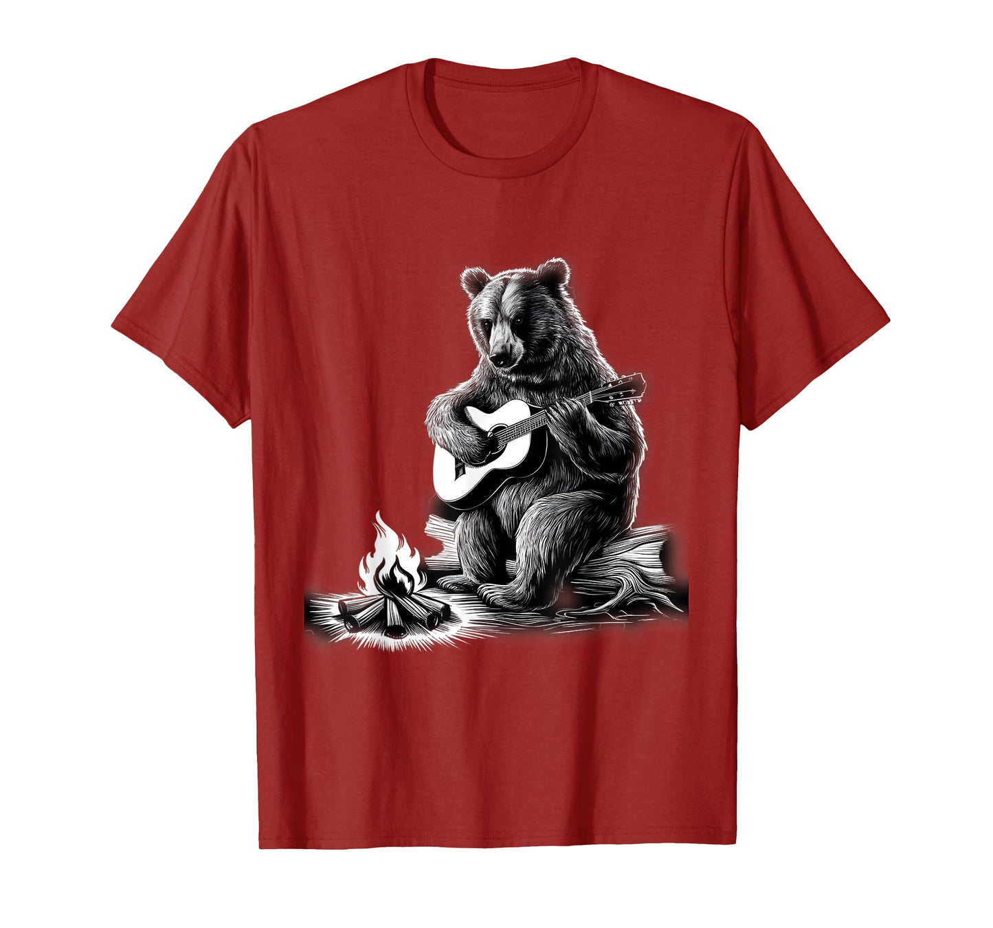 Bear Playing Guitar Rock on Campfire Bear T-Shirt