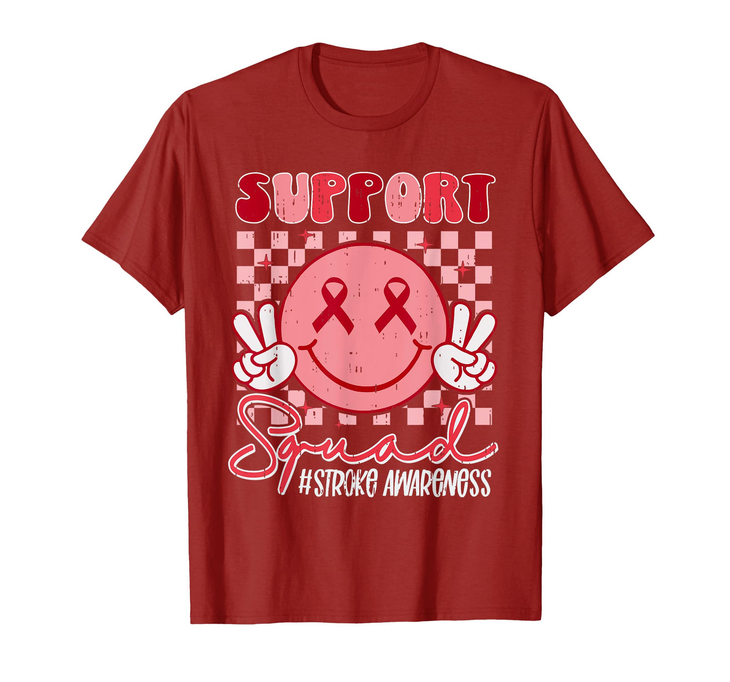 Support Squad Stroke Awareness Smile Ribbon Red Brain Attack T-Shirt