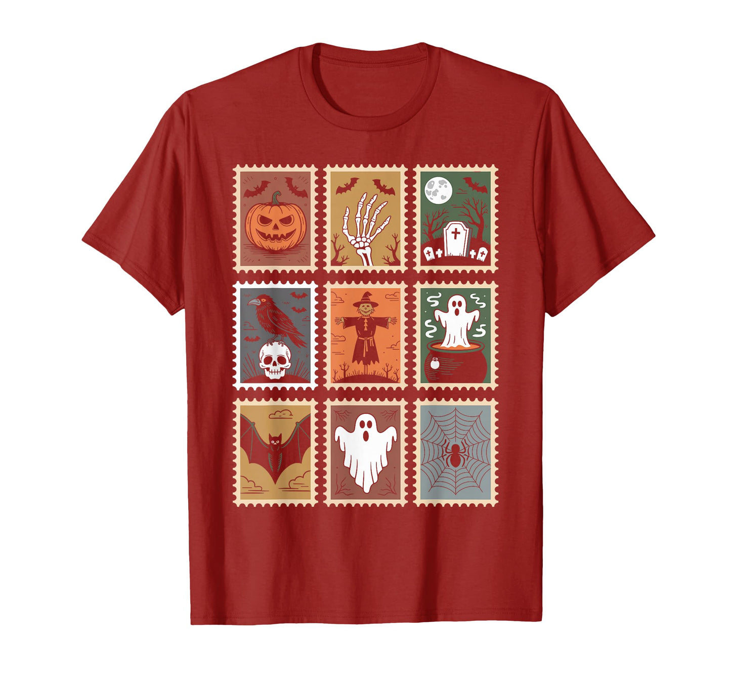 Halloween Stamps Spooky Pumpkin Ghost Cat Witch Skeleton T-Shirt