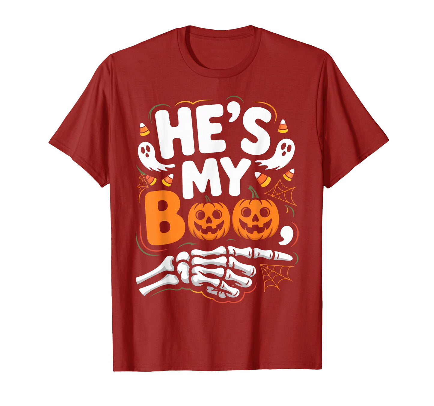 He’s My Boo Couple Matching Halloween Skeleton Design T-Shirt