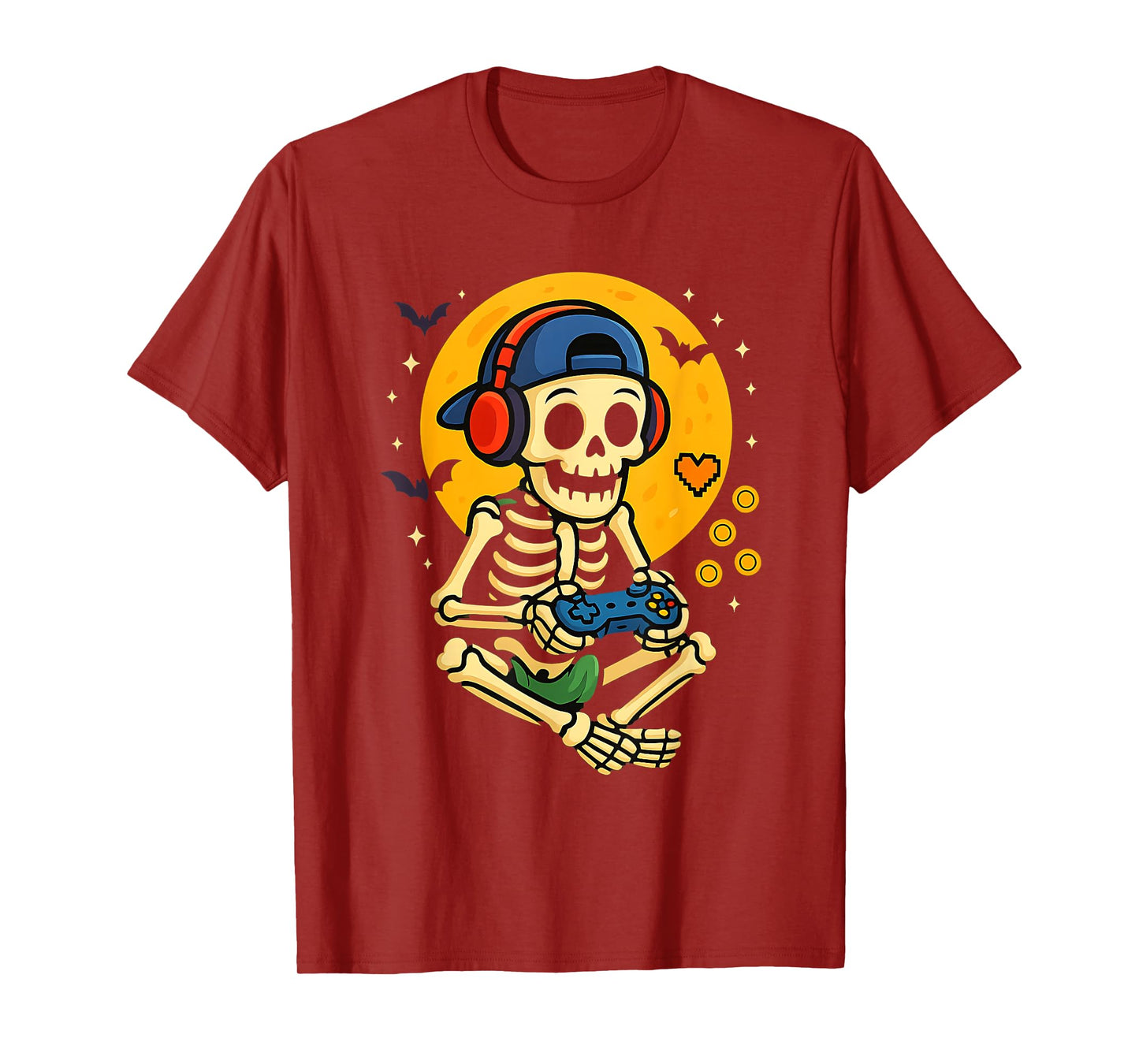 Cute Skeleton Gamer Halloween Spooky Video Game Graphic Tee T-Shirt