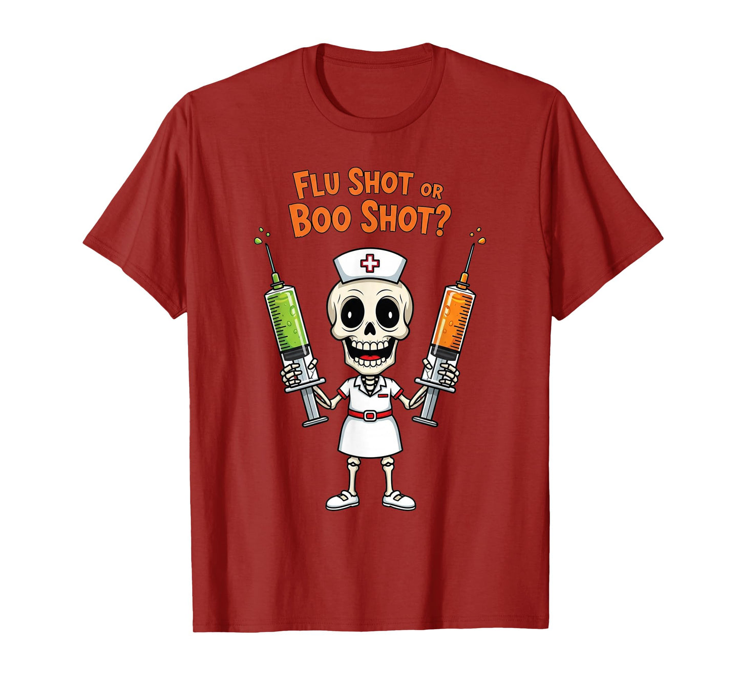 Halloween Skeleton Nurse Flu or Boo Shot Funny Spooky T-Shirt