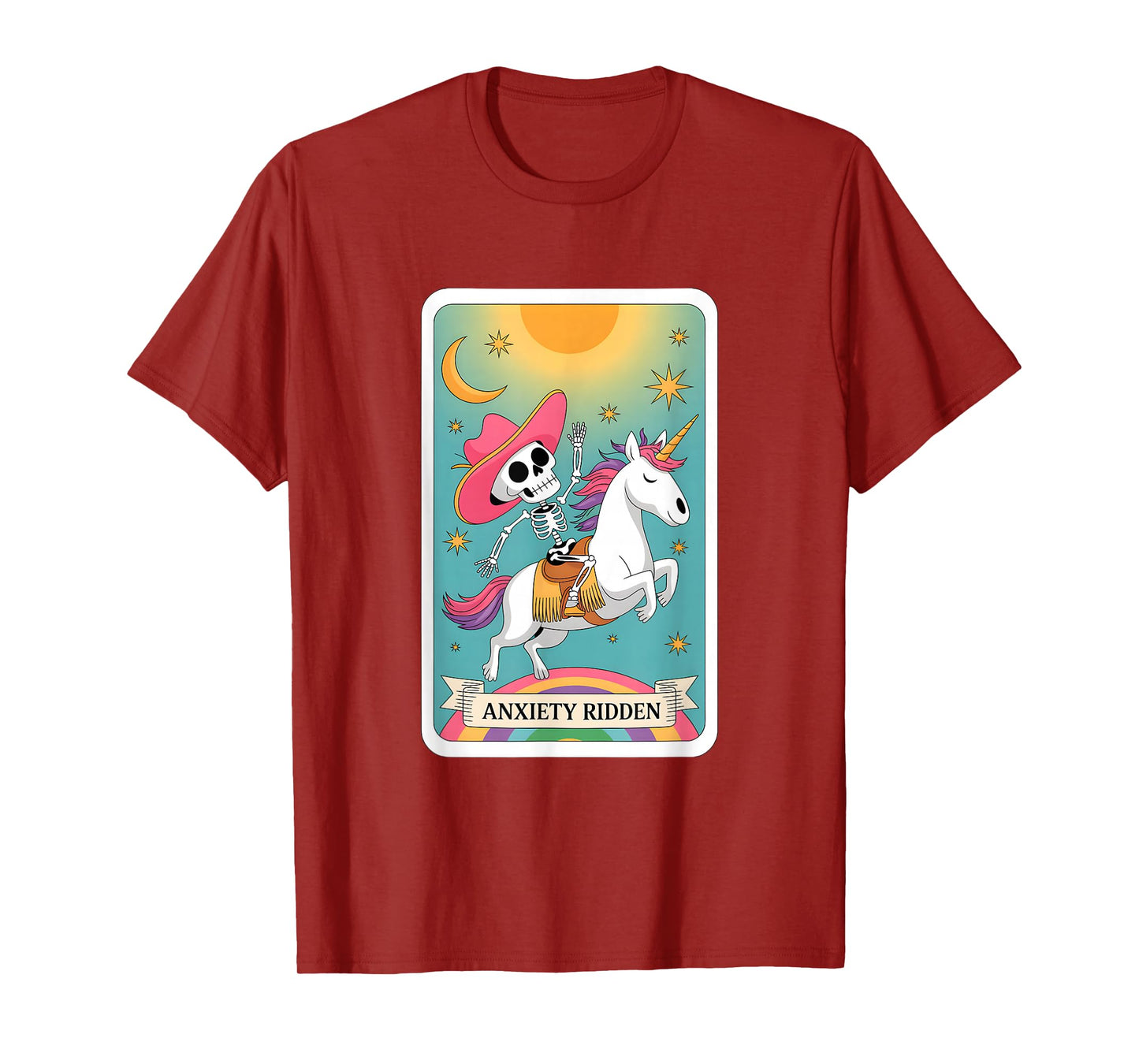 Anxiety Ridden Skeleton Riding Unicorn Tarot T-Shirt