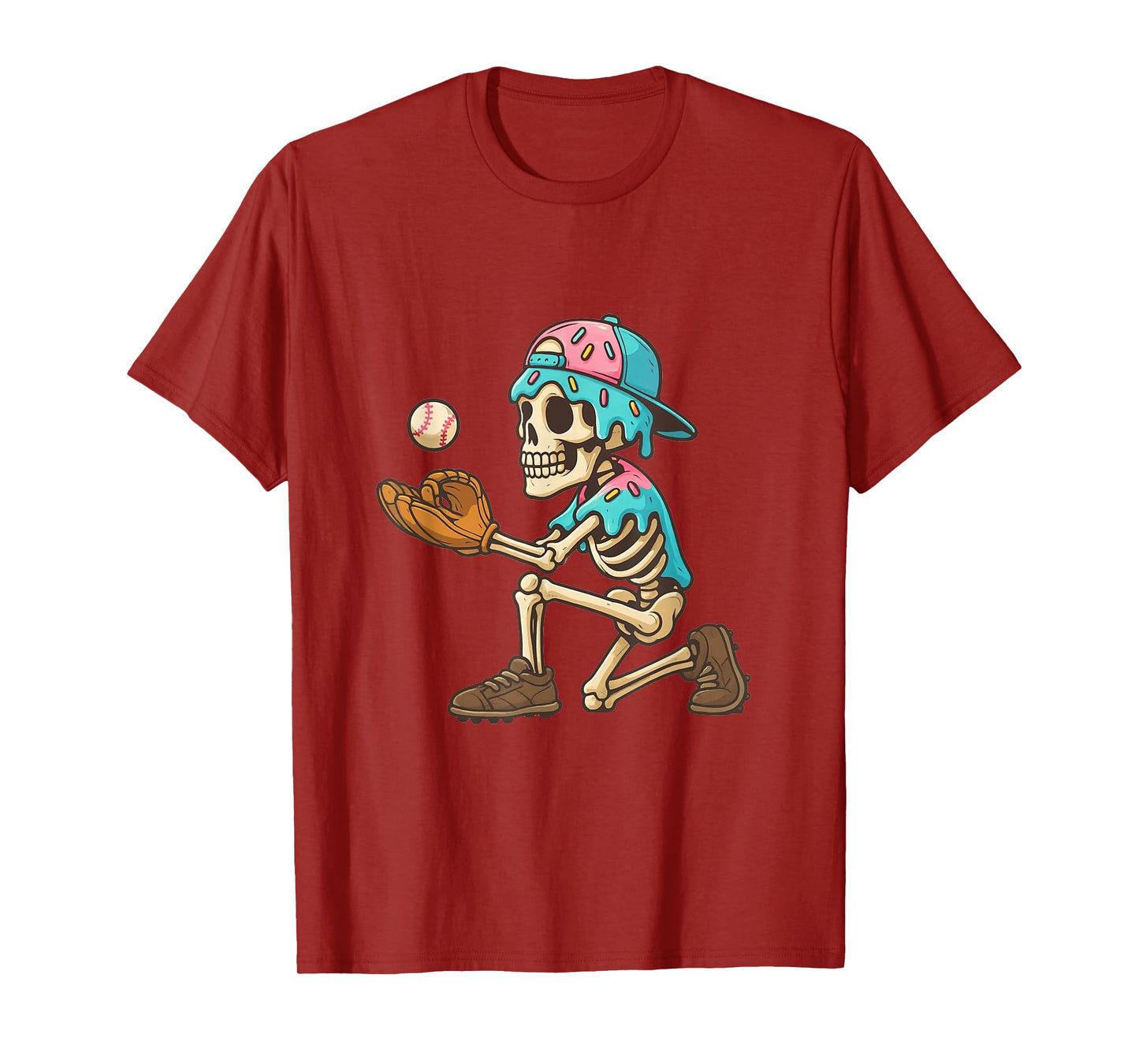 Funny Skeleton Baseball Ice Cream Drip Youth Boys Tee T-Shirt