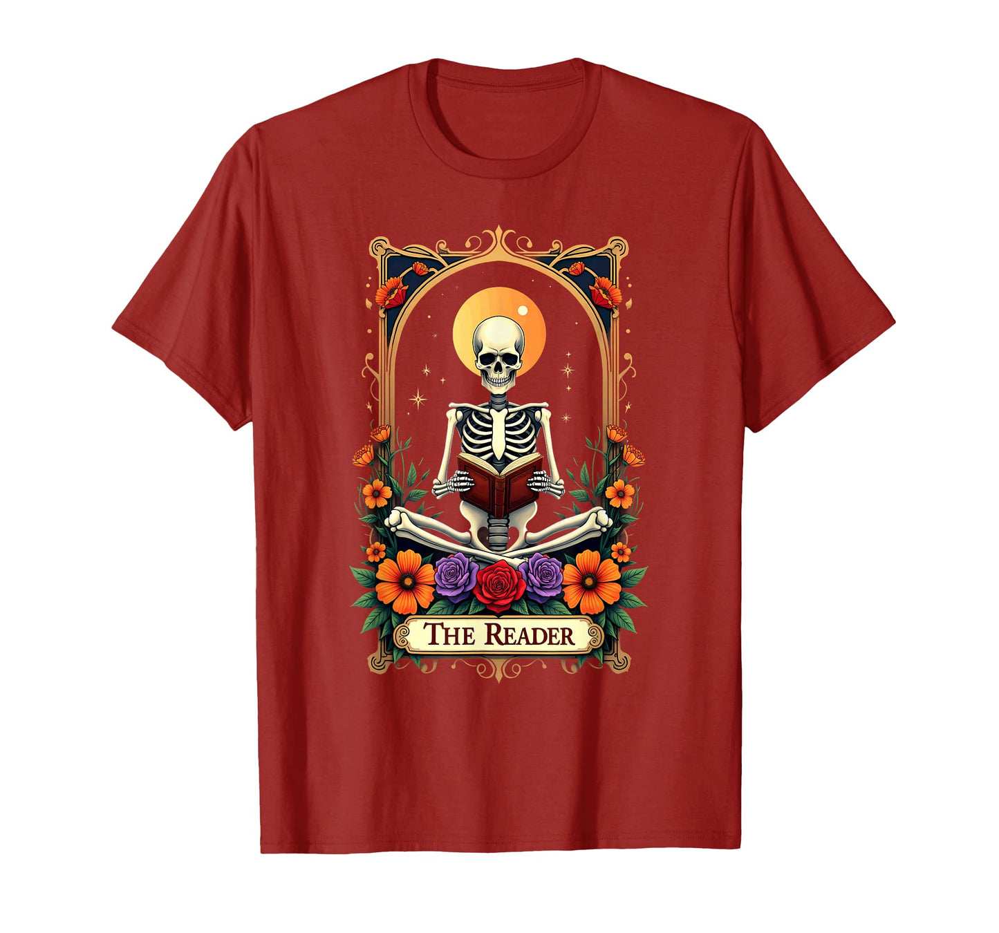 Tarot Card Skeleton Reading Book Librarian The Reader T-Shirt
