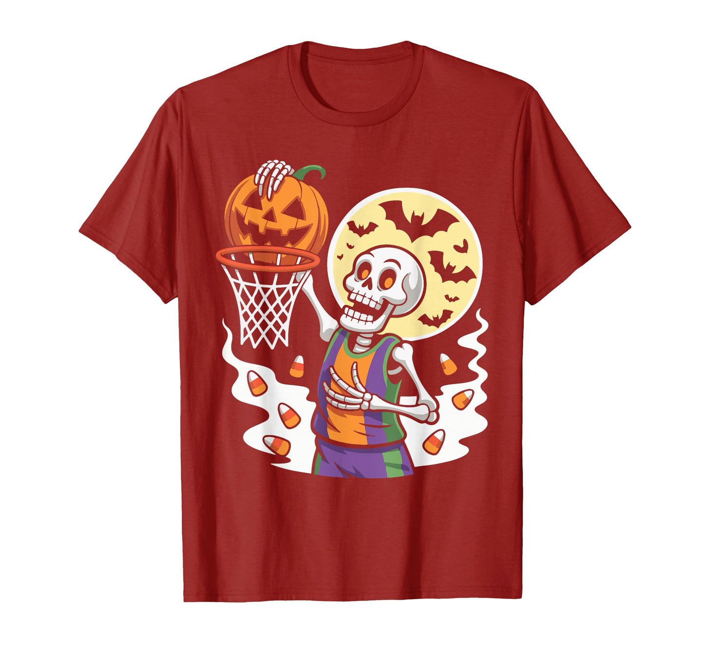 Skeleton Dunking Pumpkin Basketball Halloween Costume Sport T-Shirt
