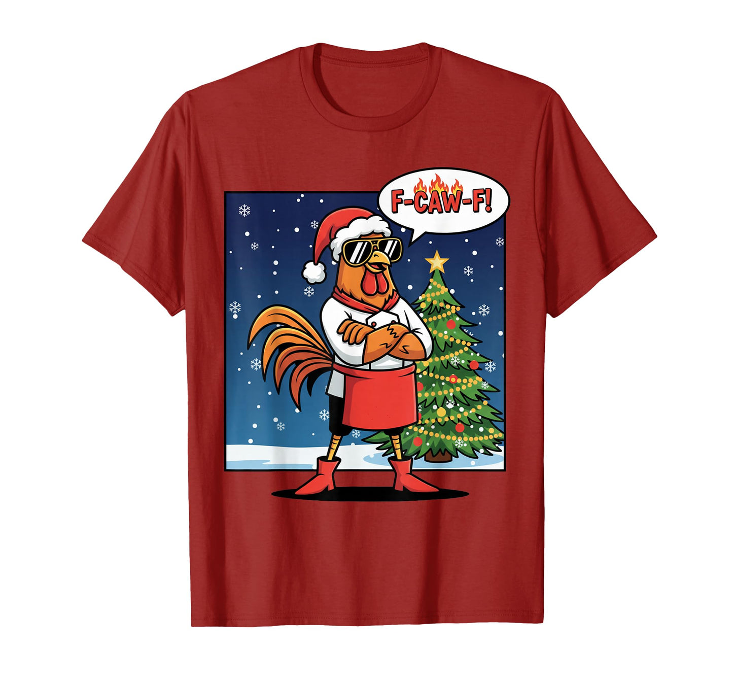 Funny Xmas Rooster Saying F-Caw-F Chicken Pun T-Shirt