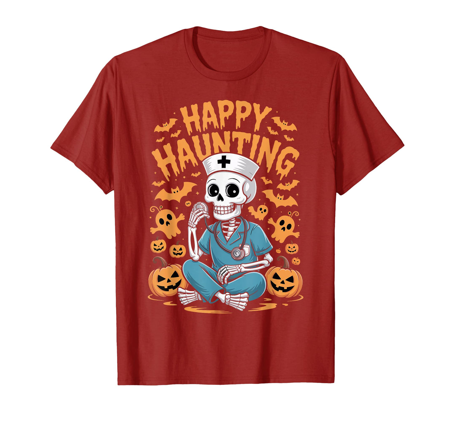 Halloween Nurse Skeleton Happy Haunting T-Shirt