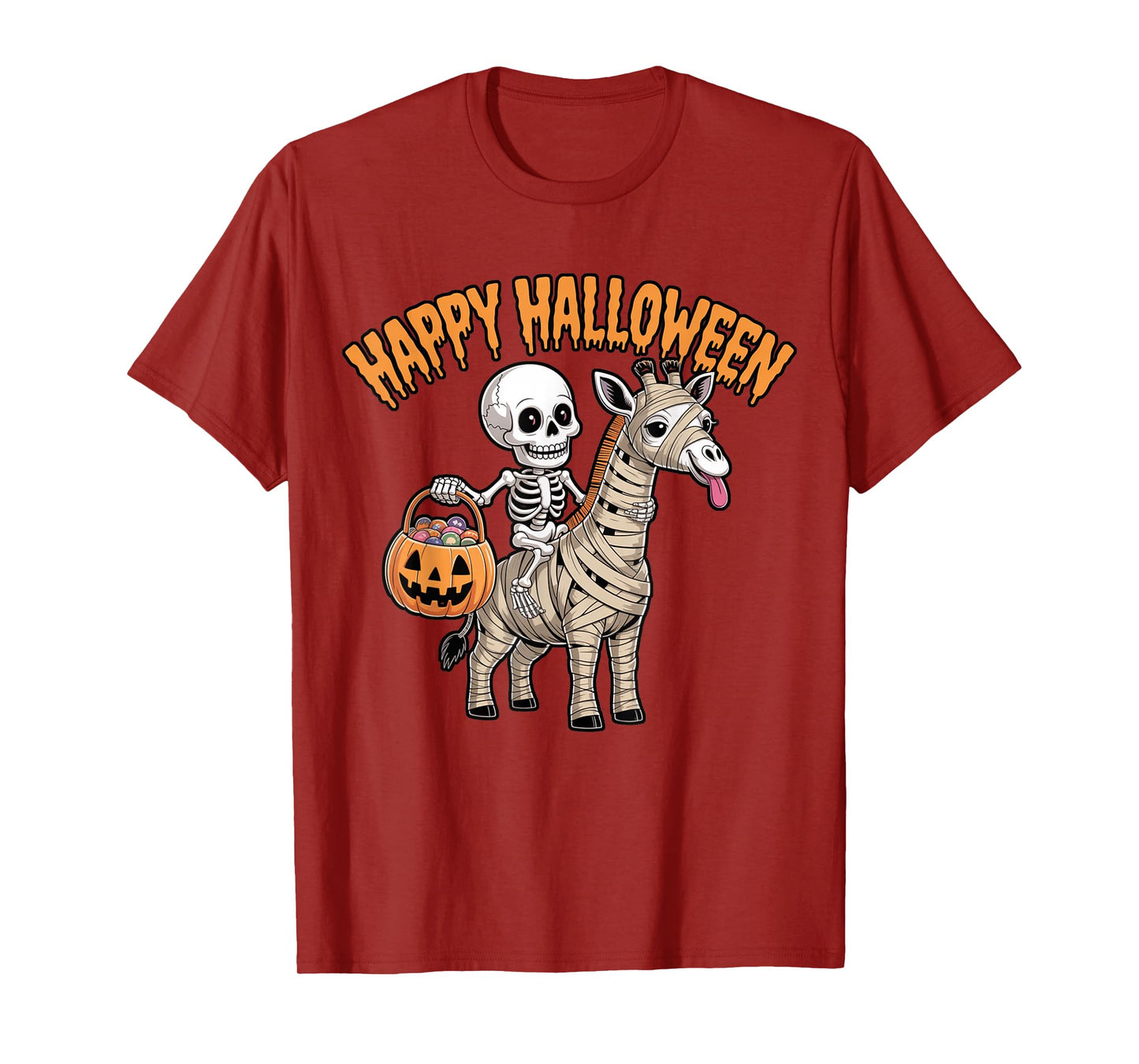 Funny Skeleton Riding Mummy Giraffe Lovers Halloween Costume T-Shirt