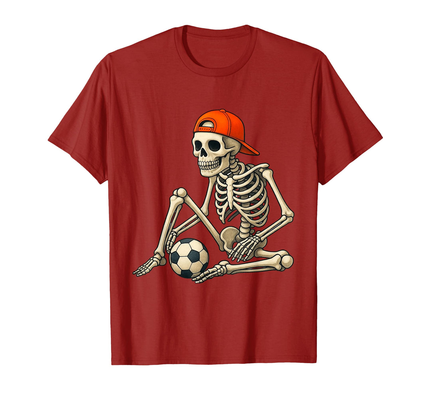 Skeleton Playing Soccer with Cap Funny Design Soccer Fans T-Shirt