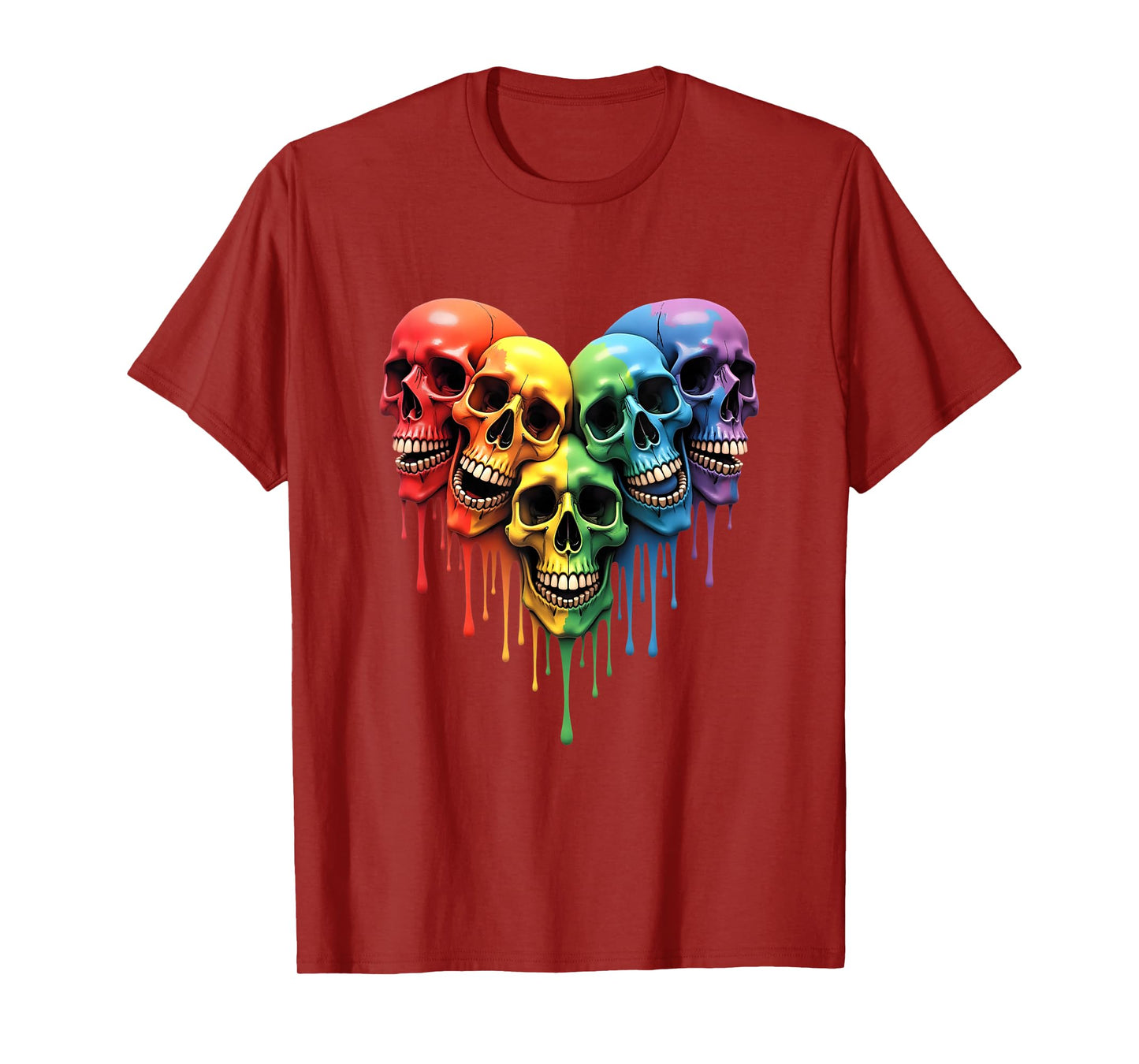 LGBT Pride Halloween Horror Skeleton Skull Rainbow Heart T-Shirt