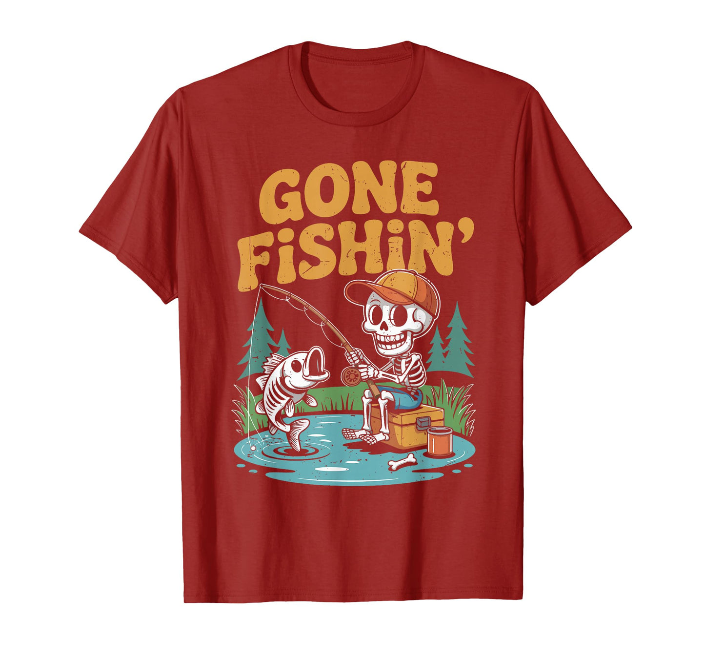 Youth Boy Gone Fishing Skeleton Halloween Bass Fish Toddler T-Shirt