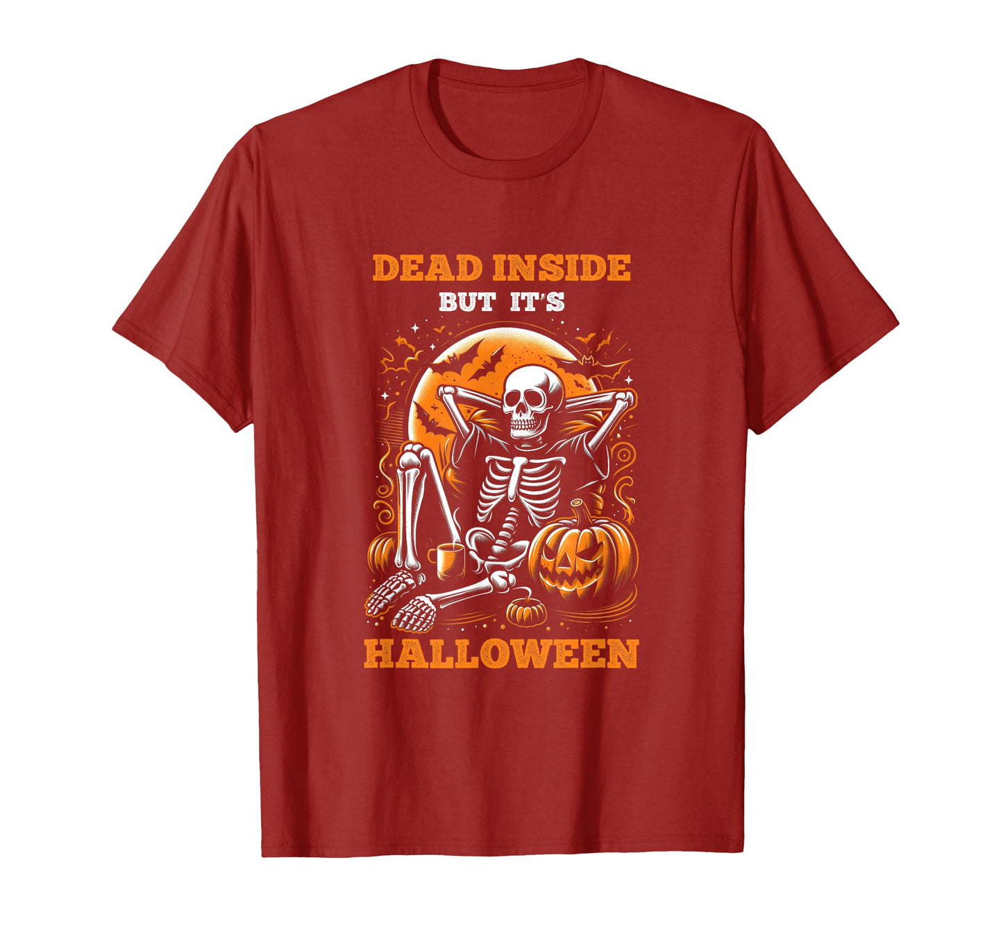 Dead-Inside But Its Halloween Spooky Skeleton Bats Pumpkin T-Shirt
