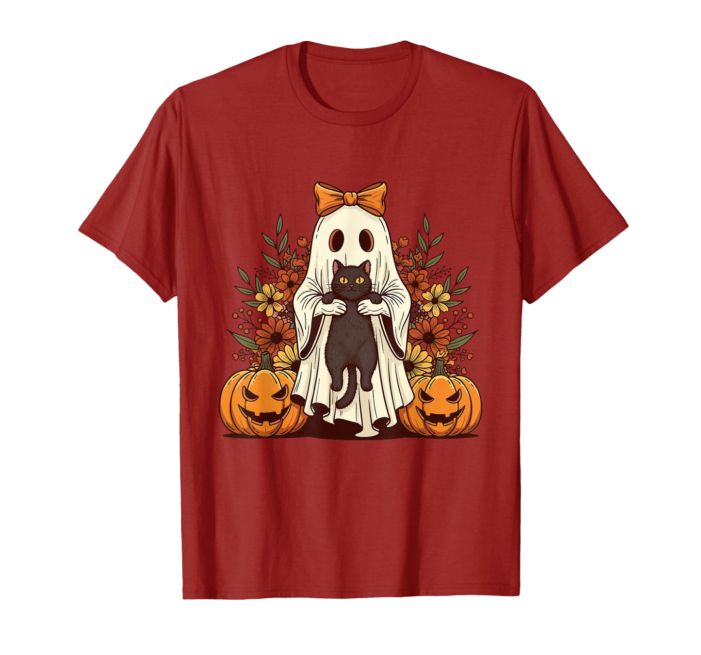 Ghost & Black Cat - Spooky Halloween Cat Lover Fall Autumn T-Shirt