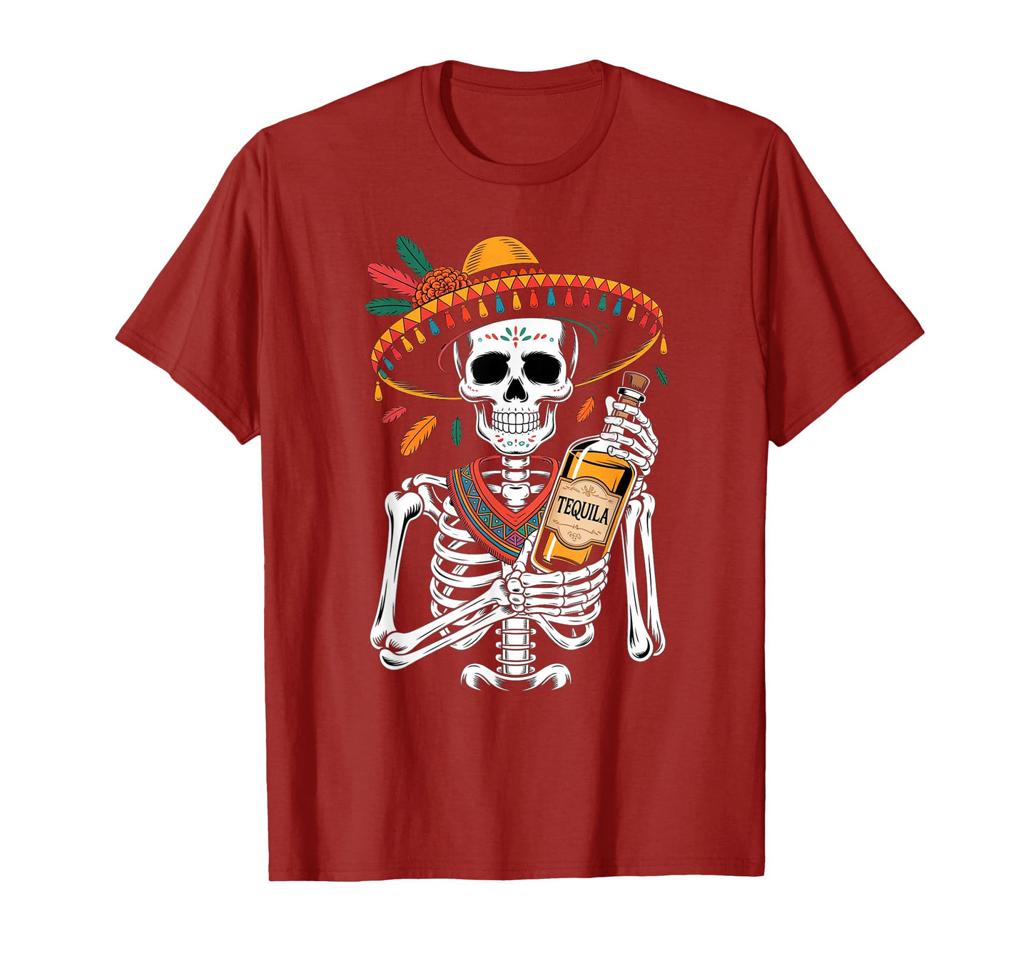 Halloween Skeleton with Sombrero and Tequila Bottle Party T-Shirt