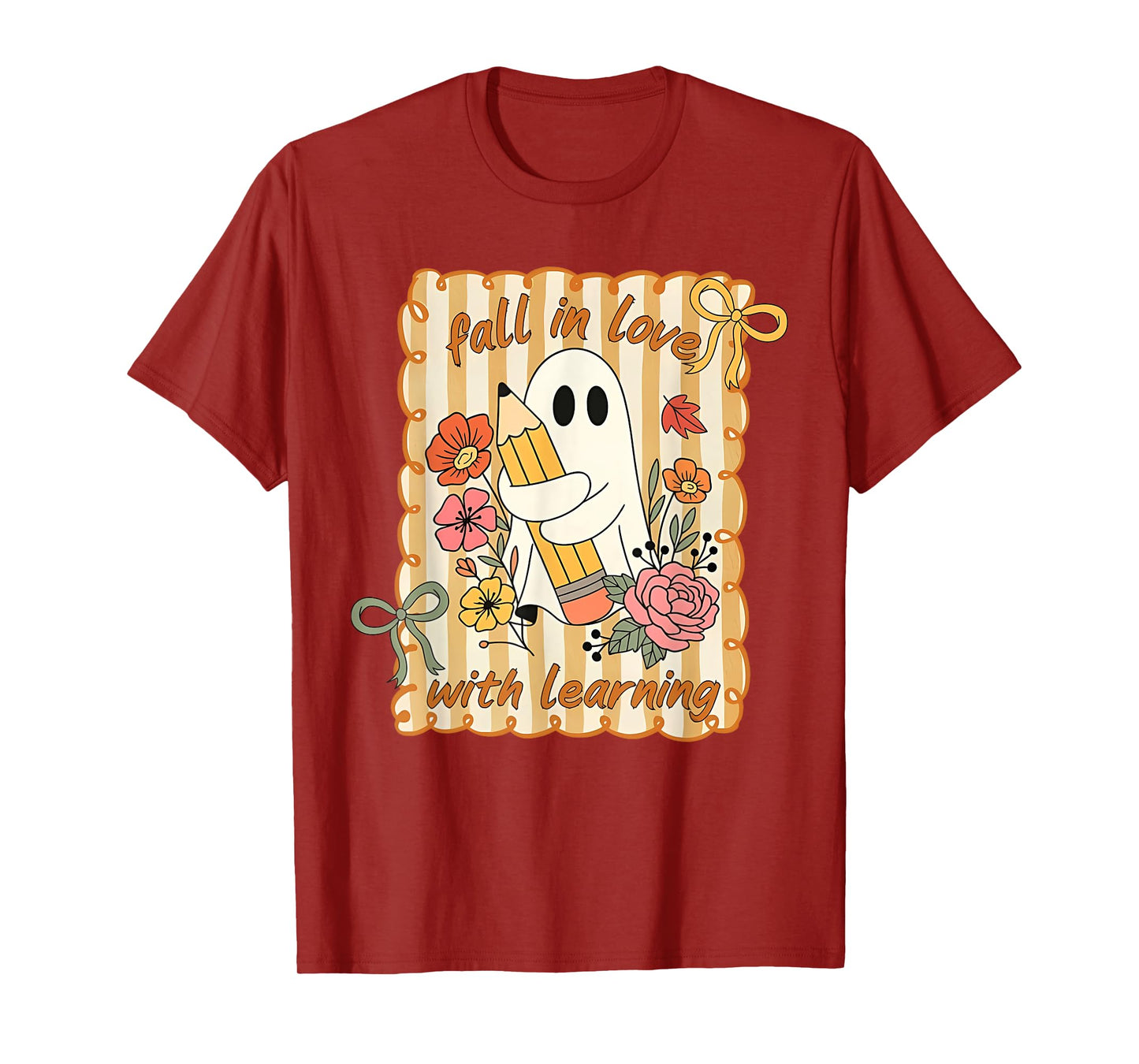 Fall in Love with Learning Cute Ghost Pumpkin Kids Teachers T-Shirt