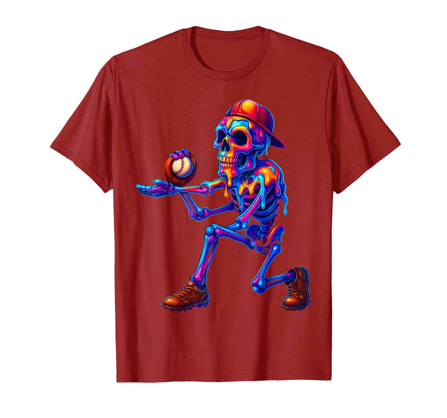 Funny Baseball Skeleton Ice Cream Drip Baseball Boys Youth T-Shirt