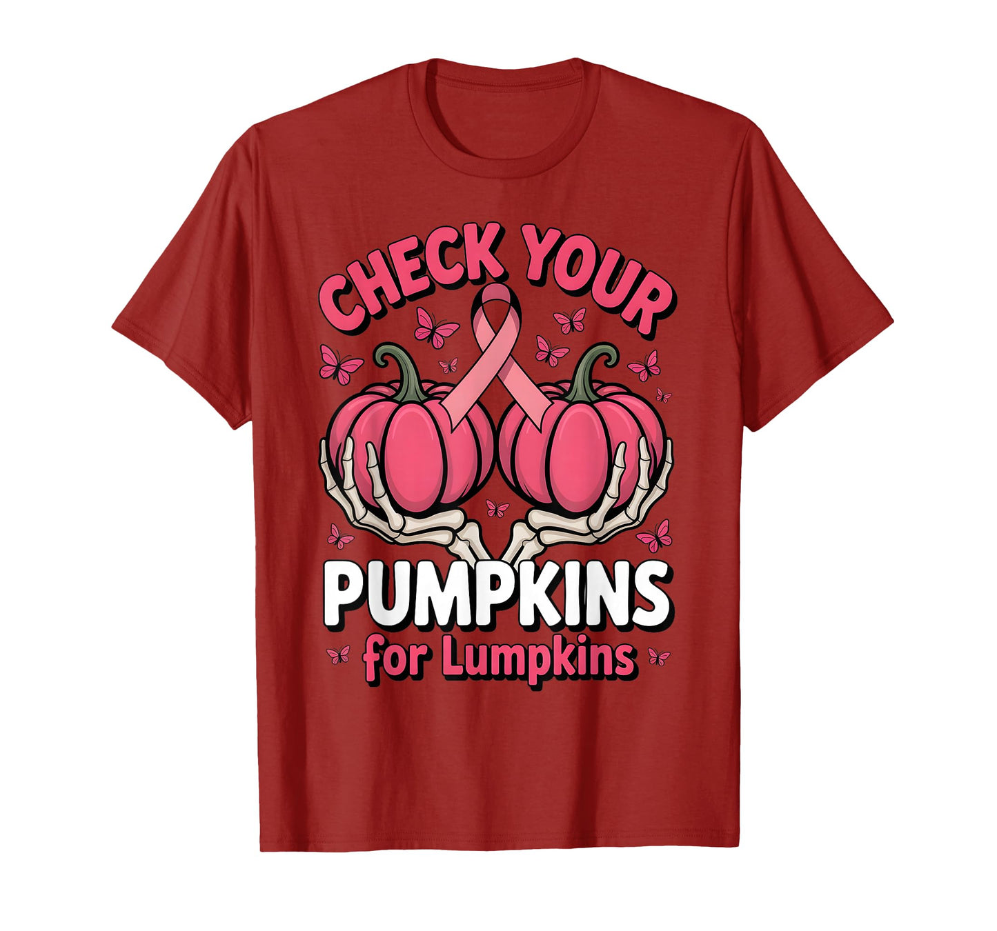 Check Your Pumpkins Breast Cancer Awareness Halloween Women T-Shirt