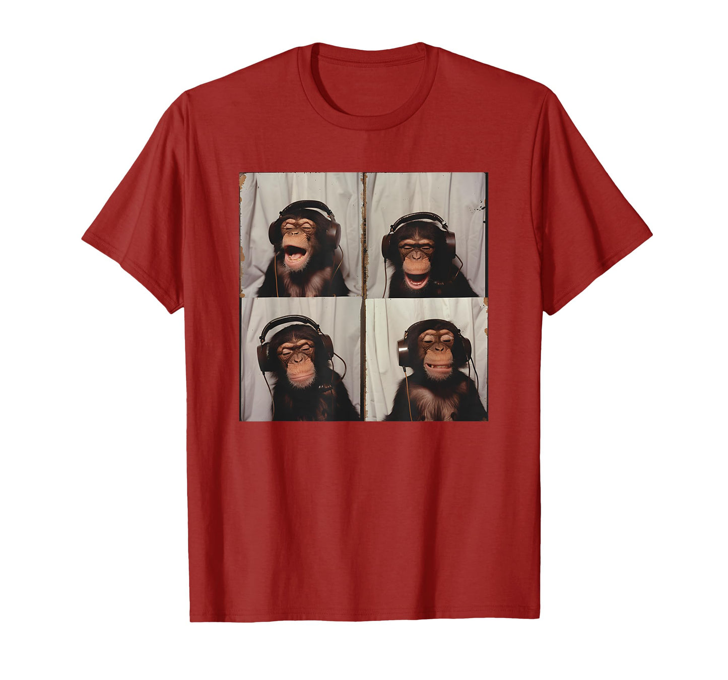 Monkey Wearing Headphones Art Chimp Animal Photobooth T-Shirt