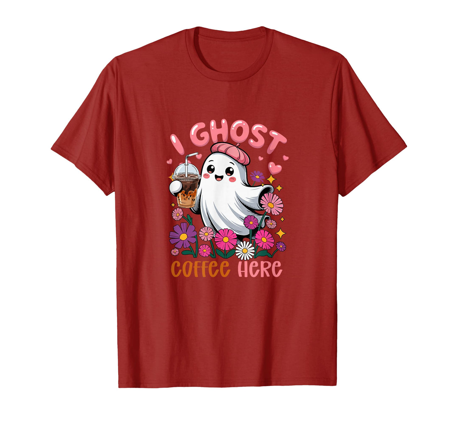 I Ghost Coffee Here Halloween Floral Boo Drinking Coffee T-Shirt