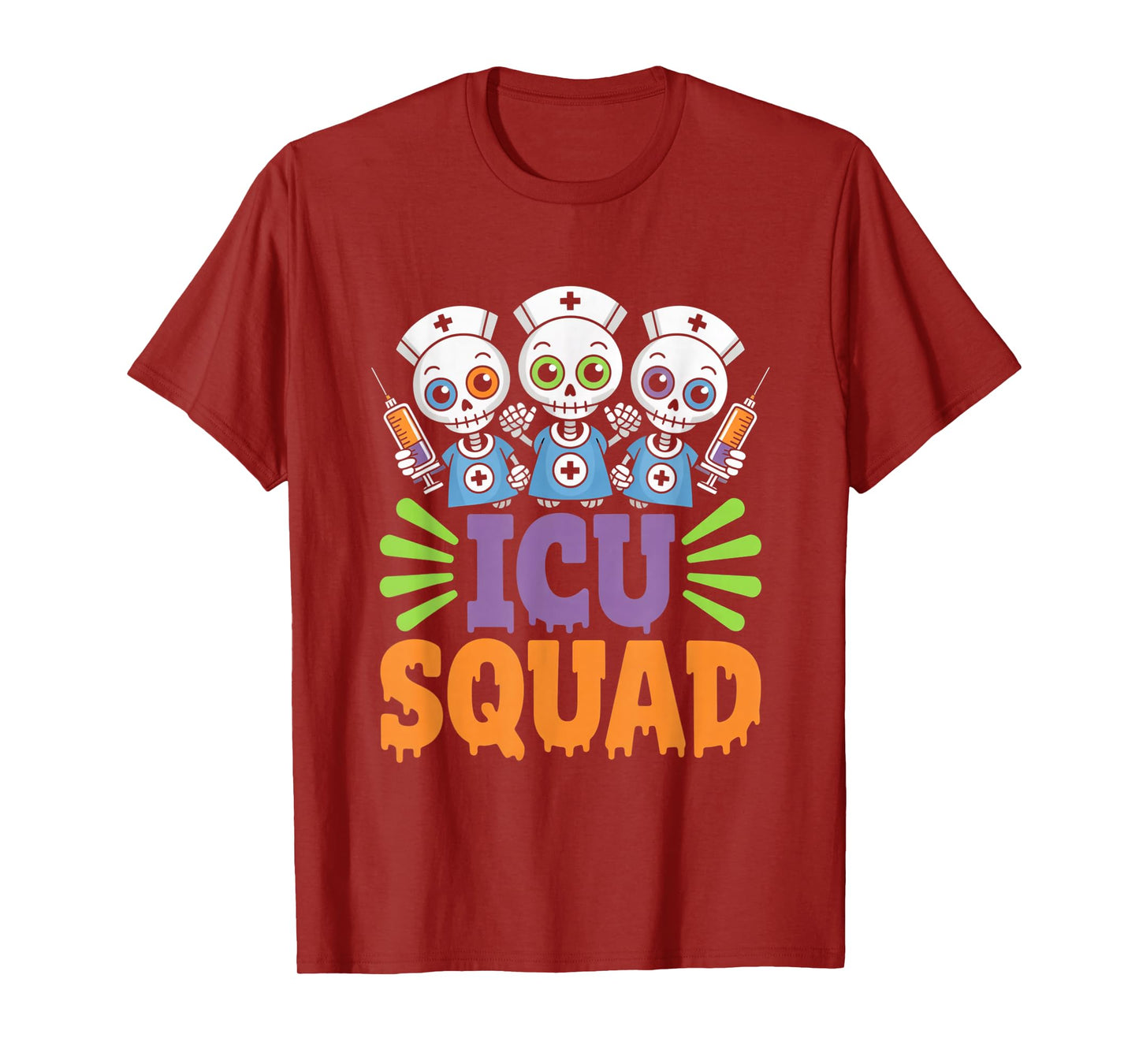 ICU Squad Skeleton Nurse Funny Halloween Costume T-Shirt
