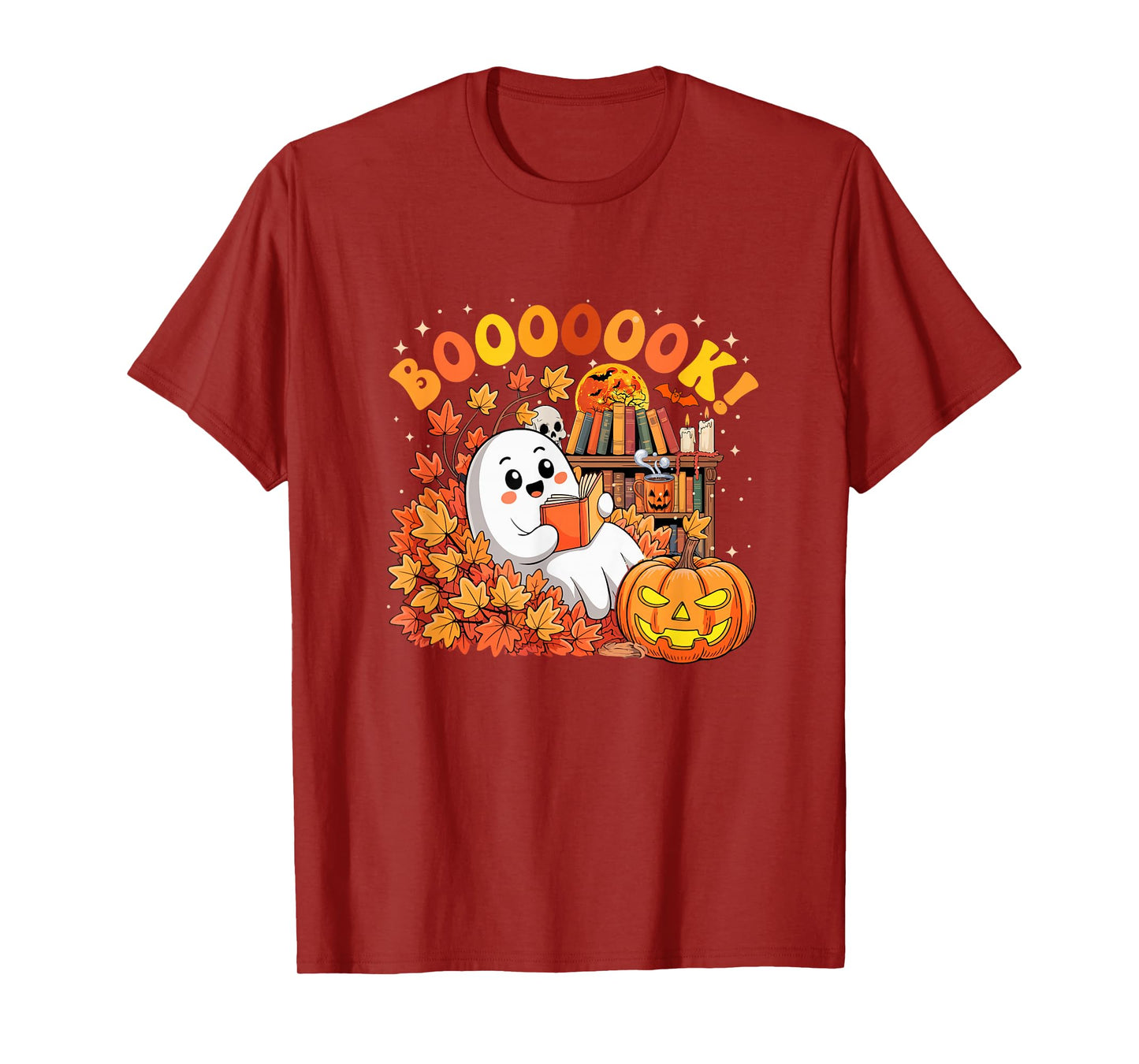 Booook Boo Ghost Reading Books Colorful Halloween Librarian T-Shirt