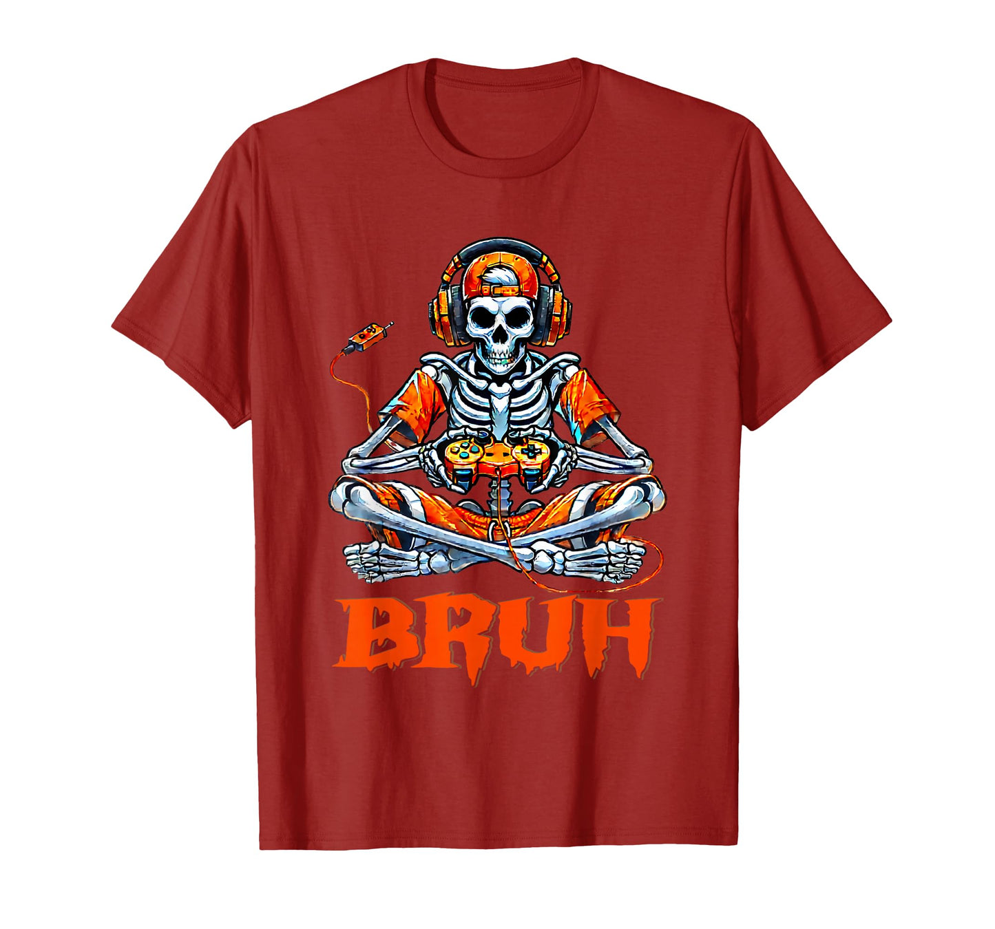 Bruh Halloween Skeleton Gamer Video Gaming Boys Men Kids Tee T-Shirt