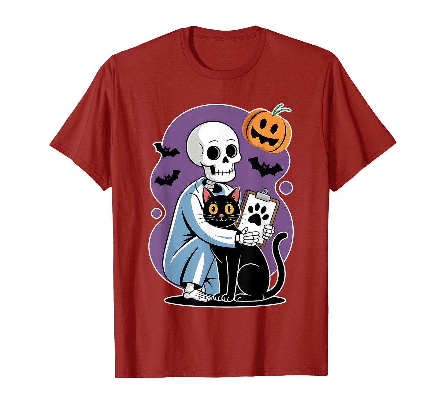 Skeleton Hugging Cat Funny Vet Cat Lover Halloween Men Women T-Shirt
