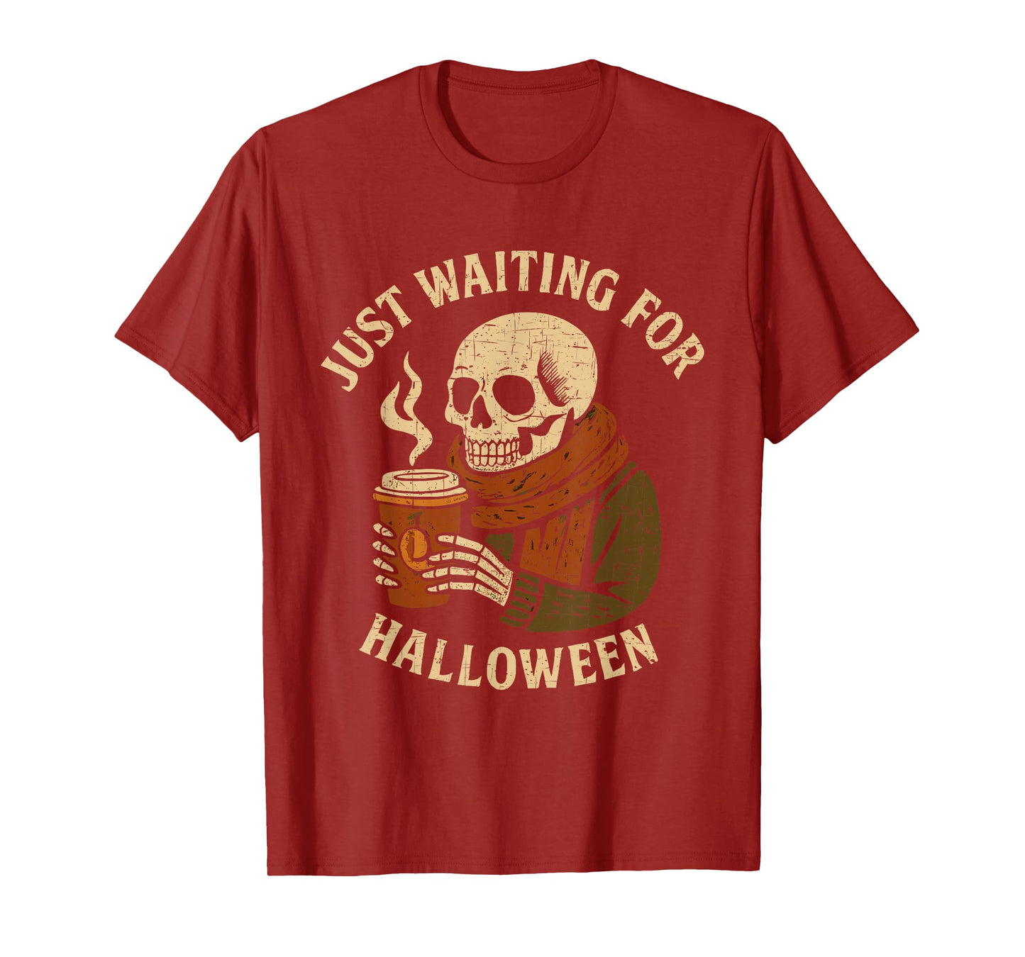 Just Waiting for Halloween Skeleton Coffee Funny Spooky T-Shirt