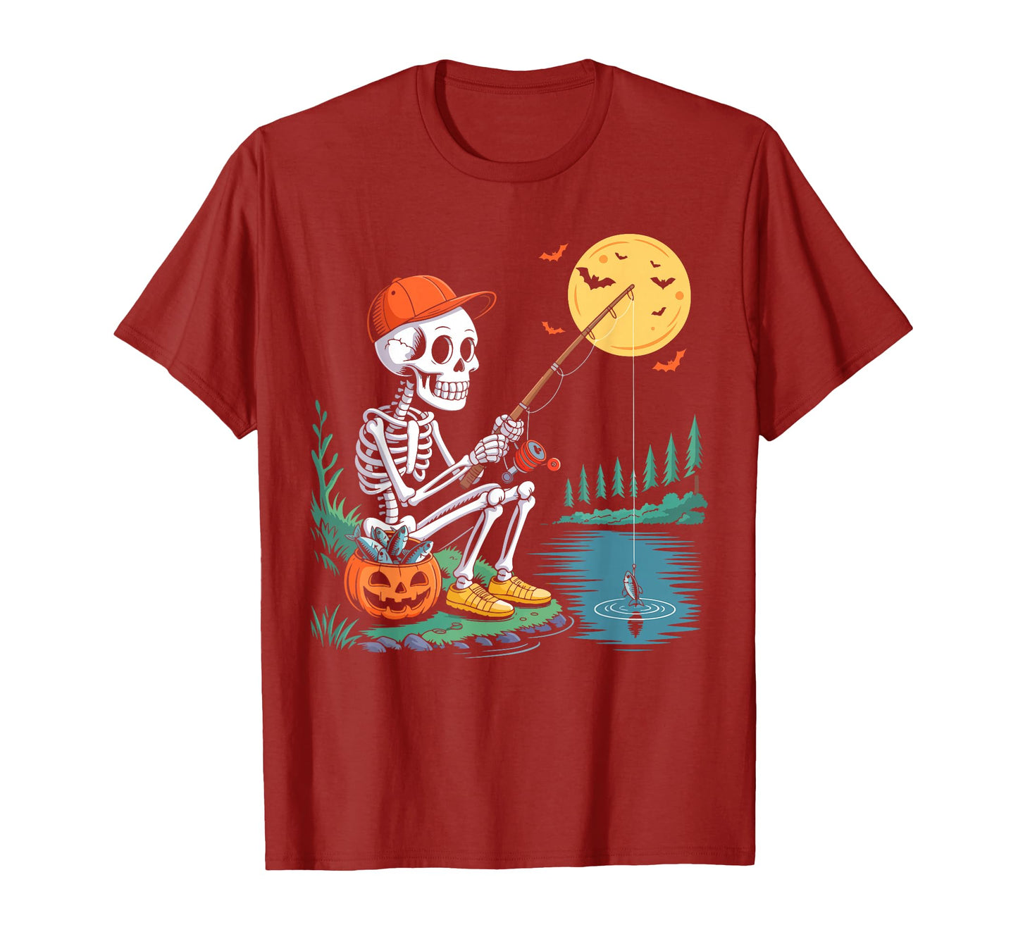 Skeleton Fishing Halloween Costume Funny Fishing Boys Kids T-Shirt