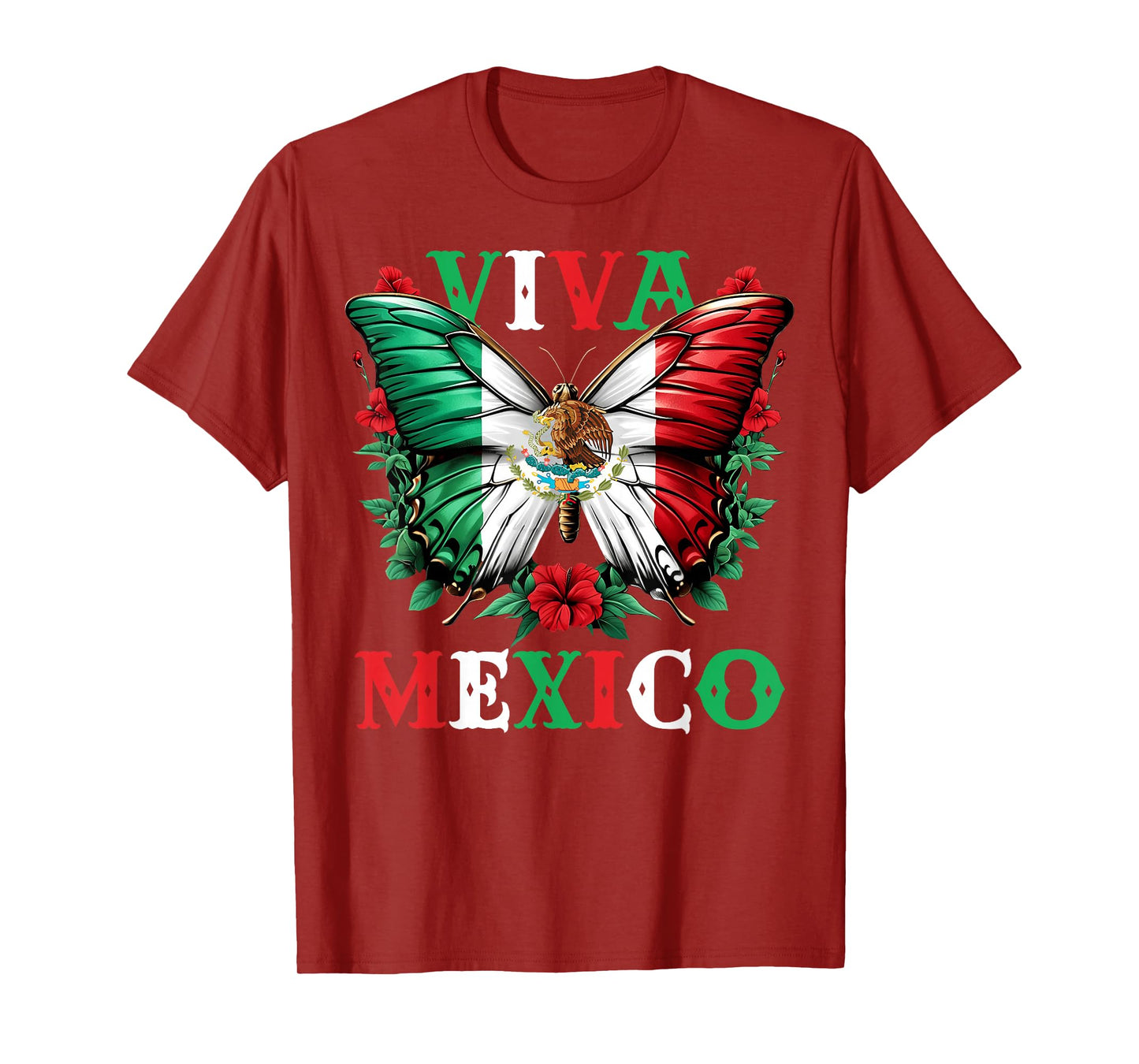 Viva Mexico Mexican Independence Day Butterfly Flag Mexico T-Shirt
