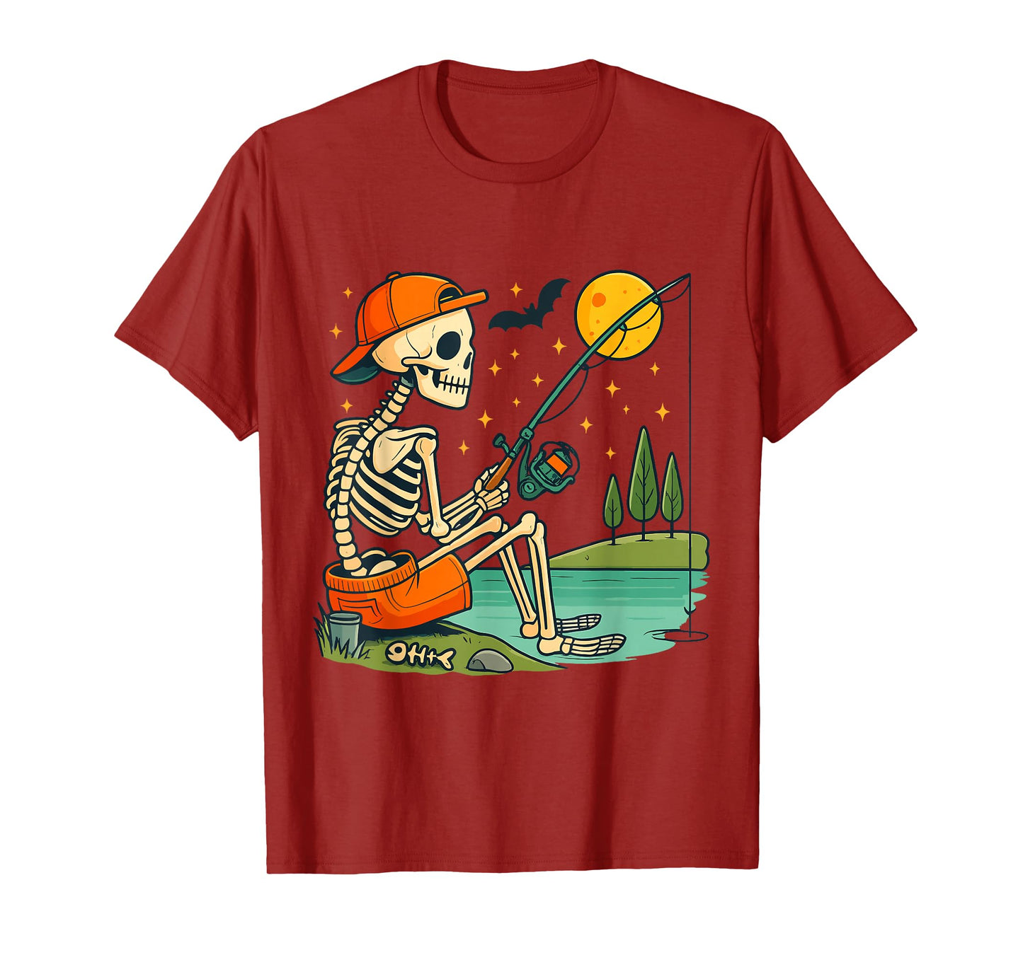 Skeleton Fishing Funny Halloween Costume for Kids T-Shirt