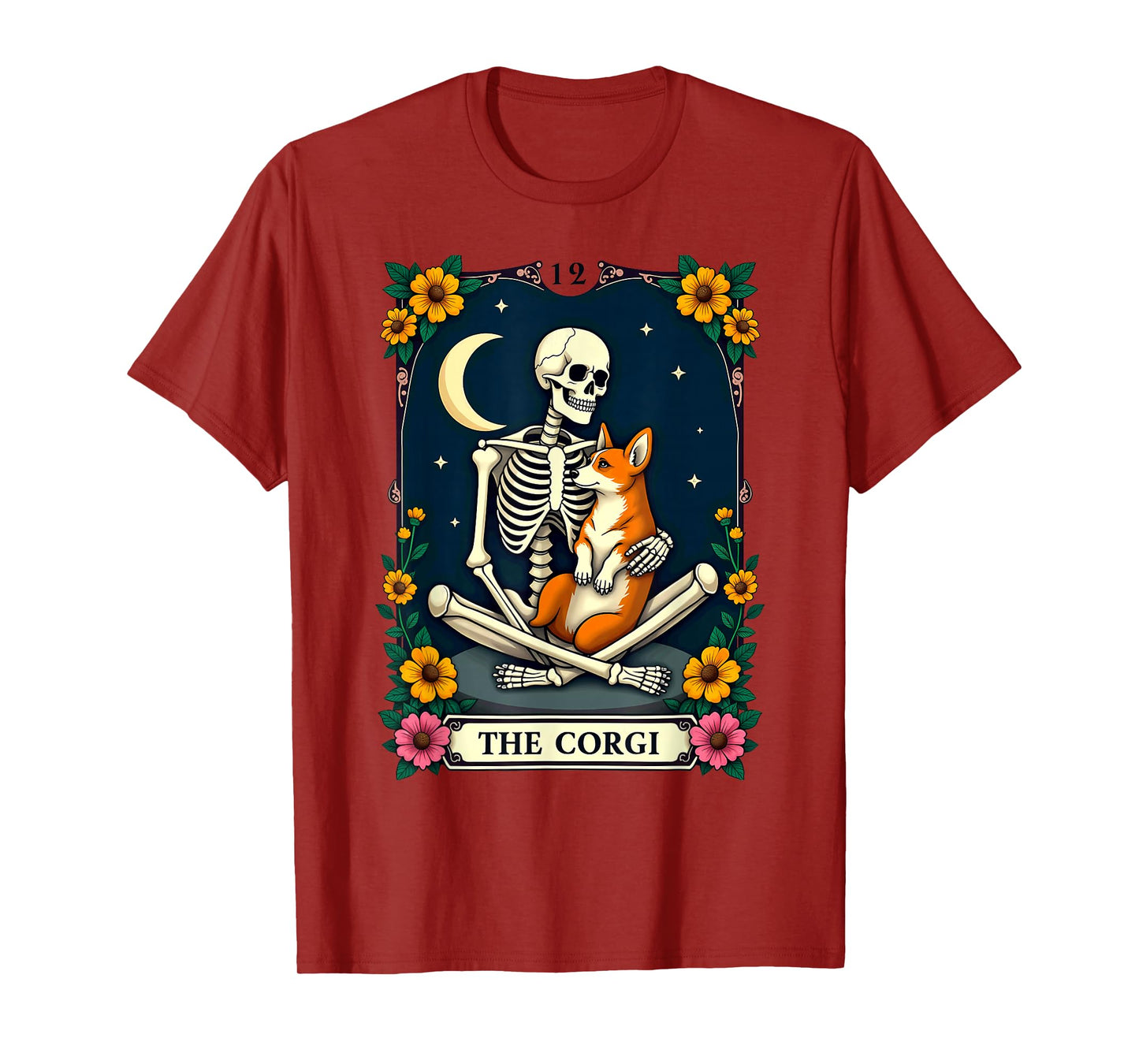 Gothic Tarot Card The Corgi Skeleton Halloween T-Shirt