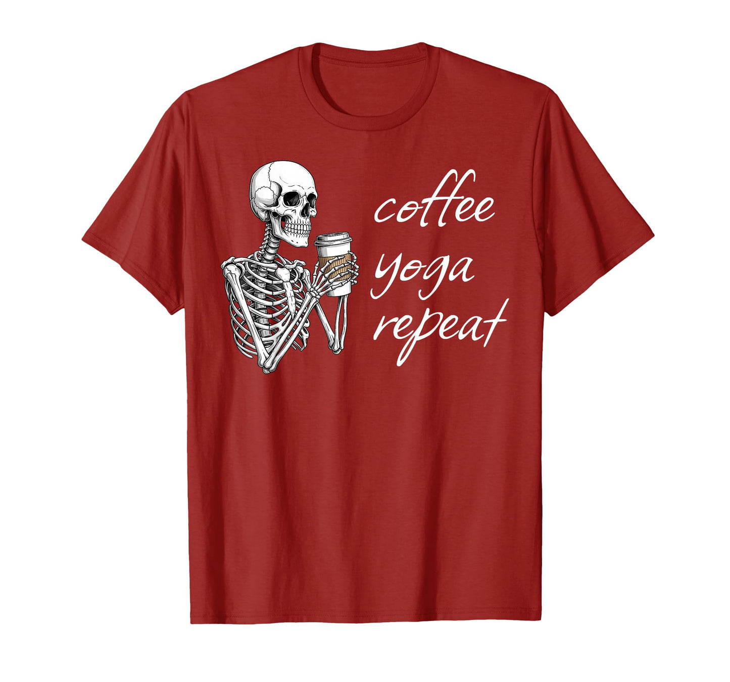 Coffee Yoga Repeat Skeleton Stretching Spooky Halloween T-Shirt