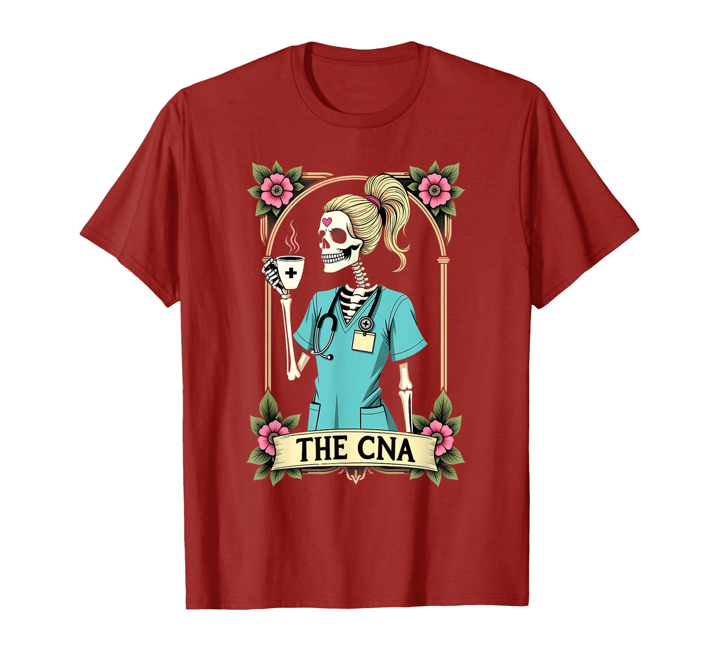Gothic Tarot Card Skeleton CNA Nurse Coffee Halloween T-Shirt