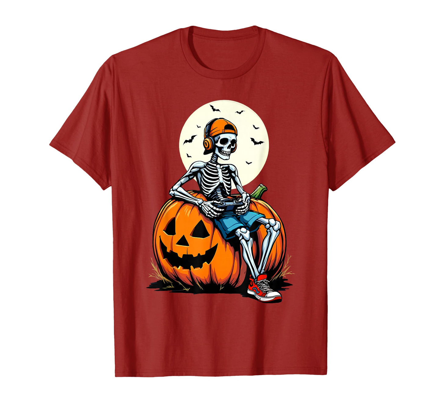 Spooky Pumpkin & Skeleton Gamer Tee | Boys & Kids Halloween T-Shirt
