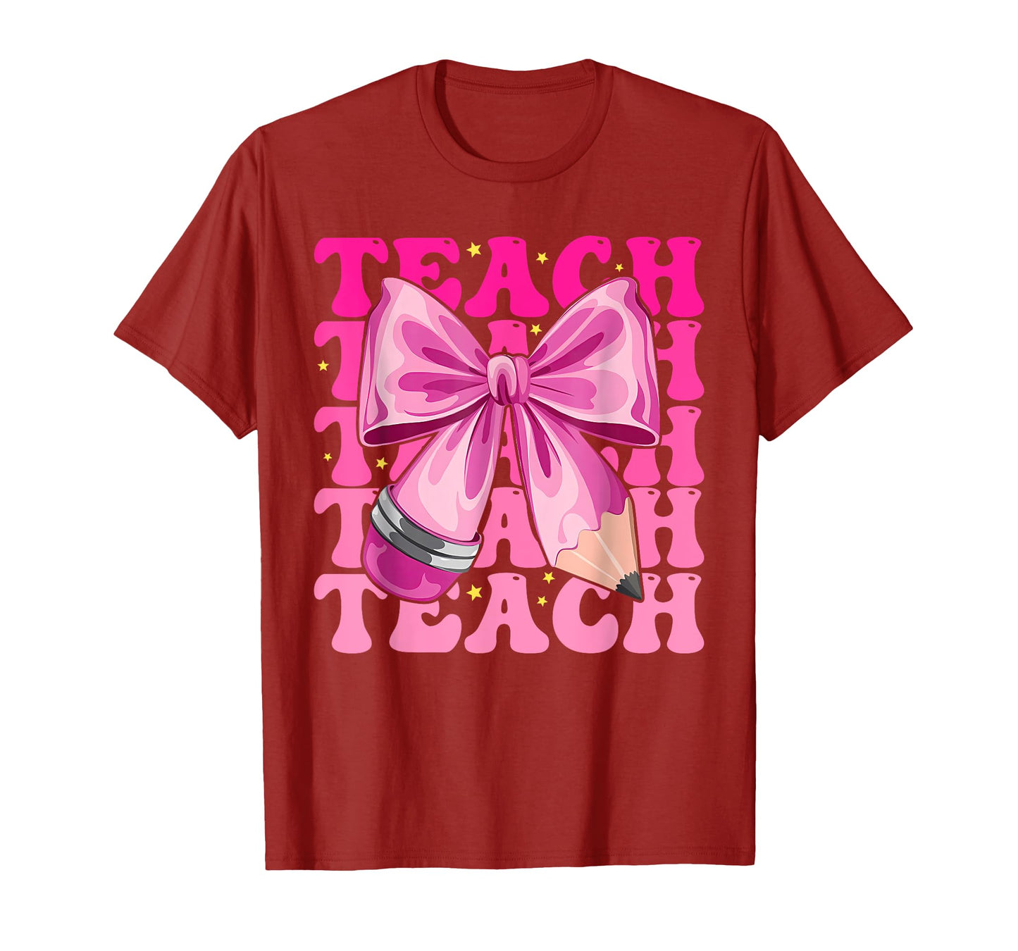 Groovy Teach Coquette Bow Teacher Women Girls Back to School T-Shirt