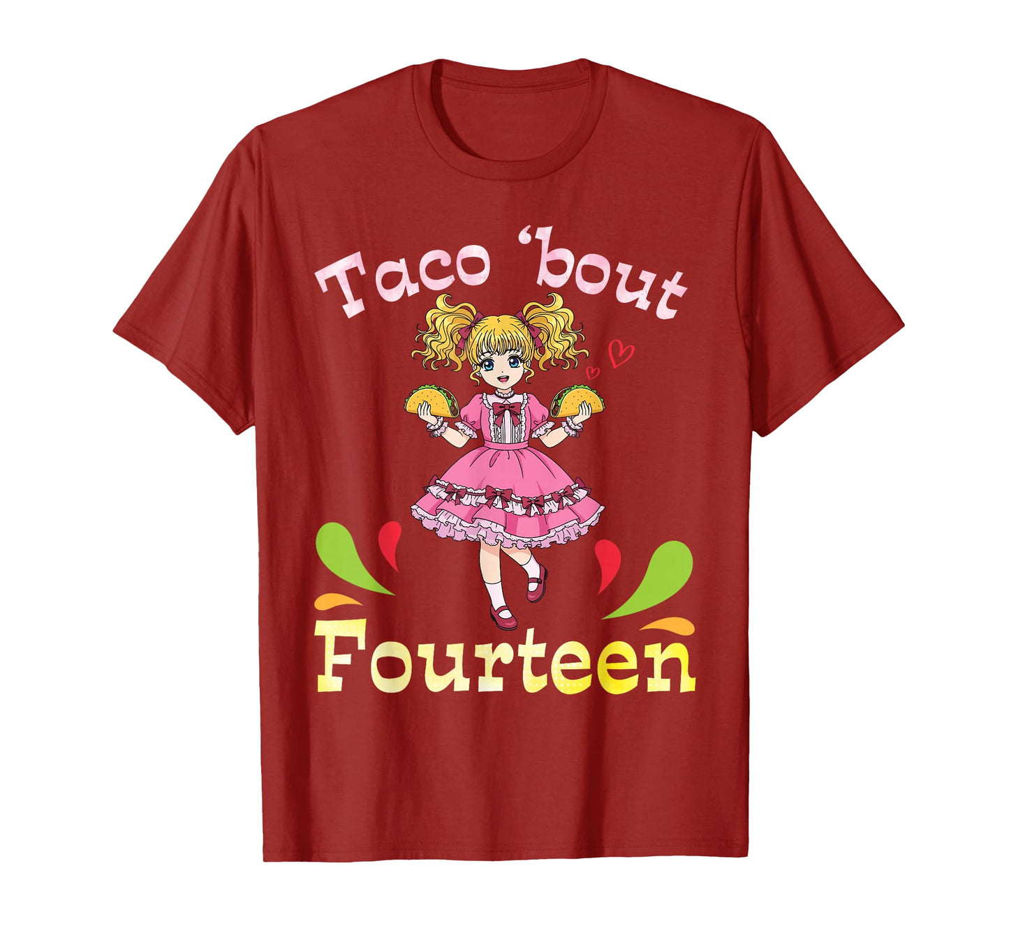 Cute Girl with Tacos I Taco Bout Fourteen Years Old Birthday T-Shirt