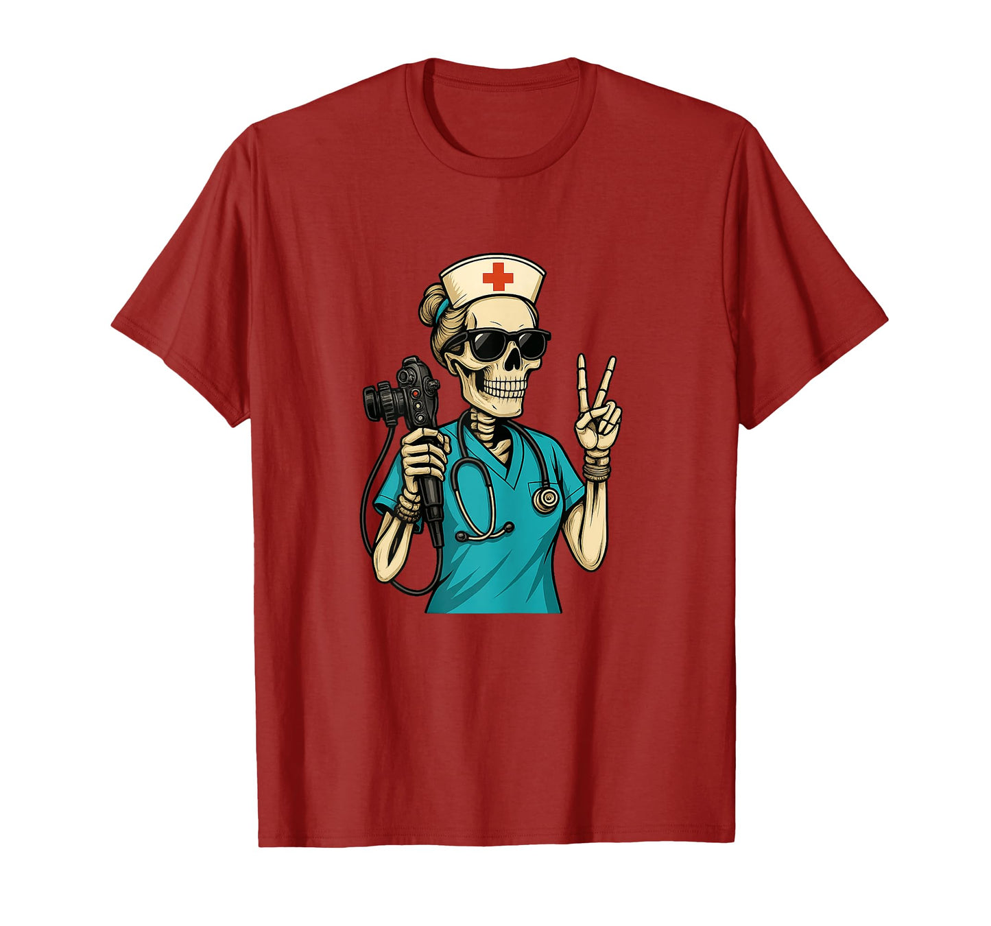 Funny Skeleton Goth Nurse Gastro RN Peace Sign Halloween T-Shirt