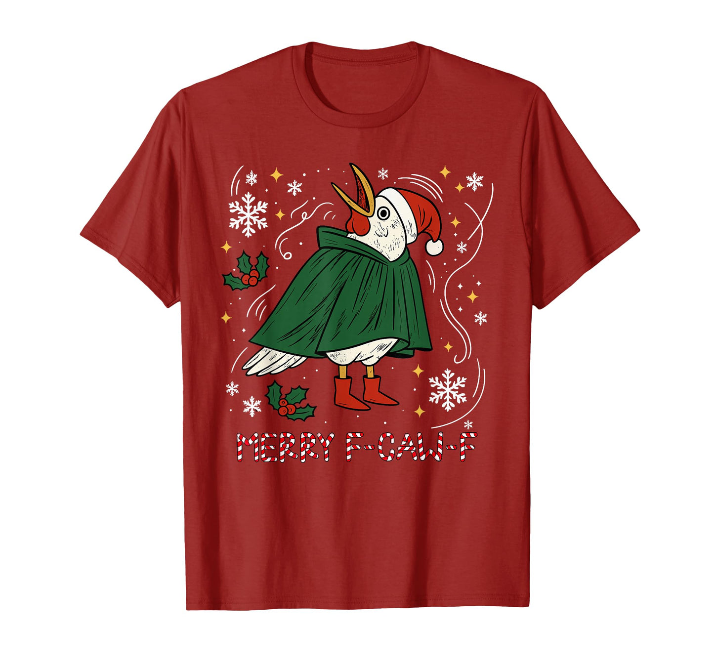 Merry Christmas Funny Raven Bird F-CAW-F Xmas Holiday T-Shirt