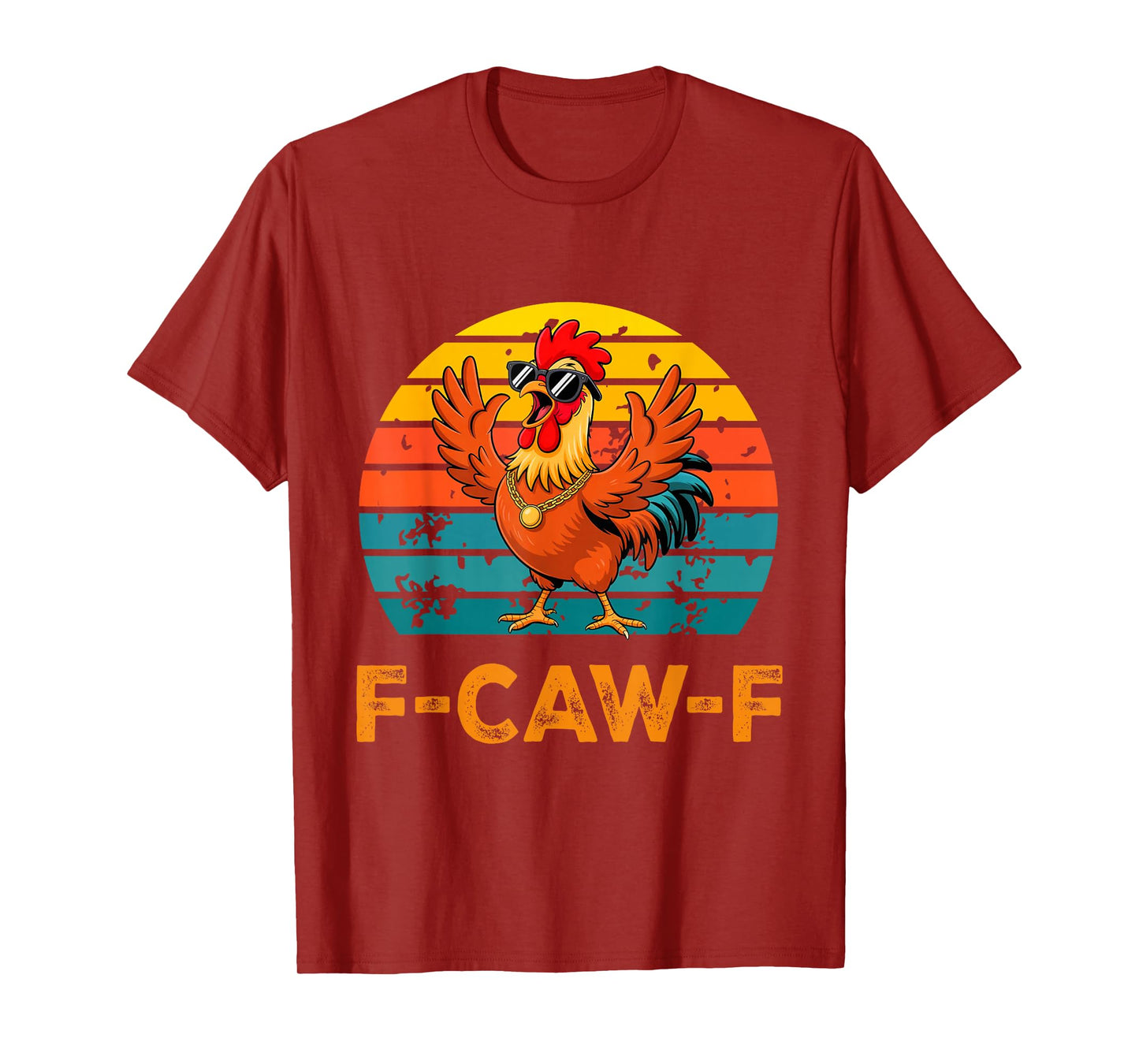 Funny F-Caw-F Chicken Shirts, Sunset Vintage FCAWF Rooster T-Shirt