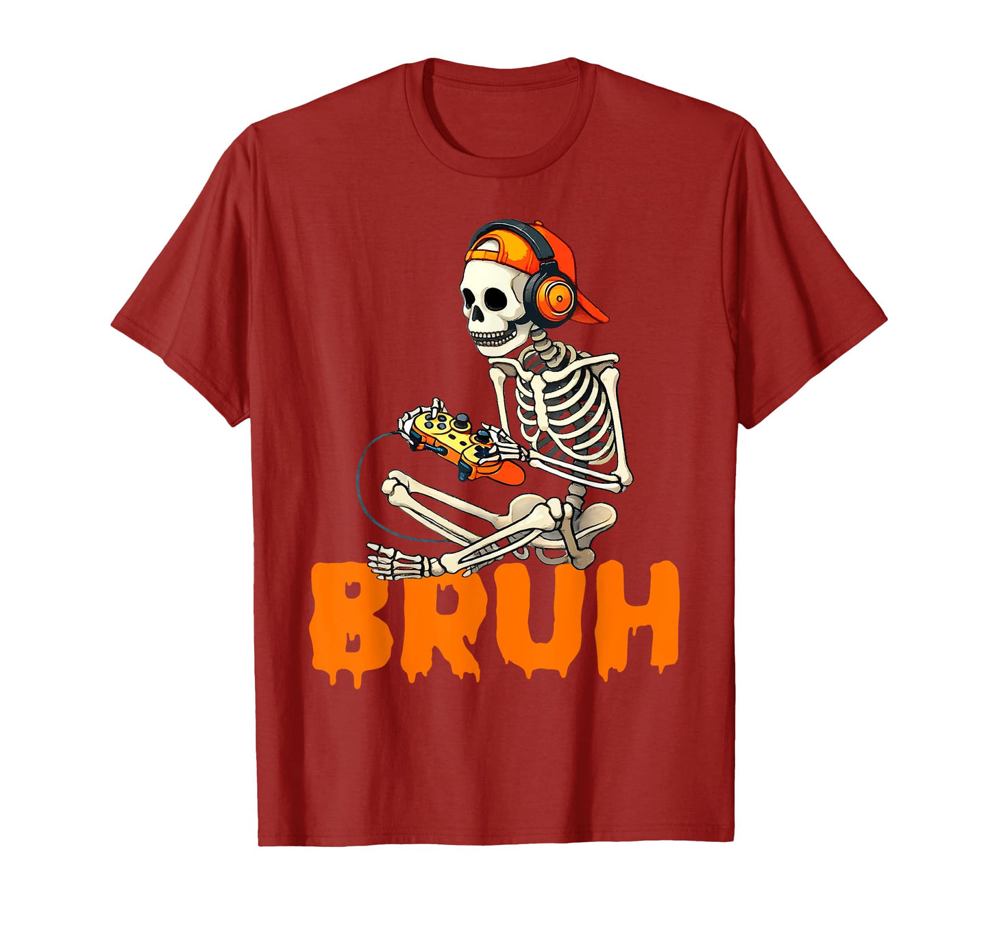 Bruh Halloween Boys Kids Gamer Mens Skeleton Video Gaming T-Shirt