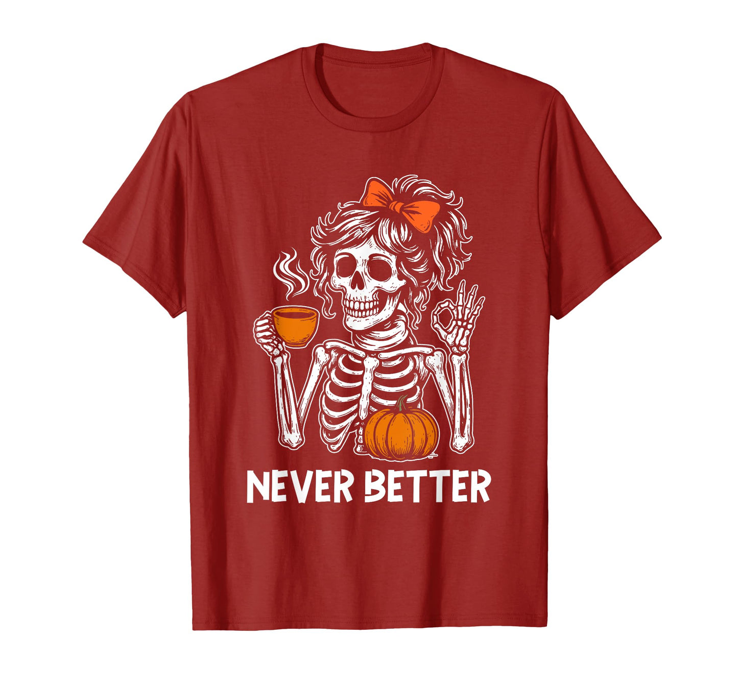Messy Bun Coffee Never Better Skeleton Women Coquette Bow T-Shirt