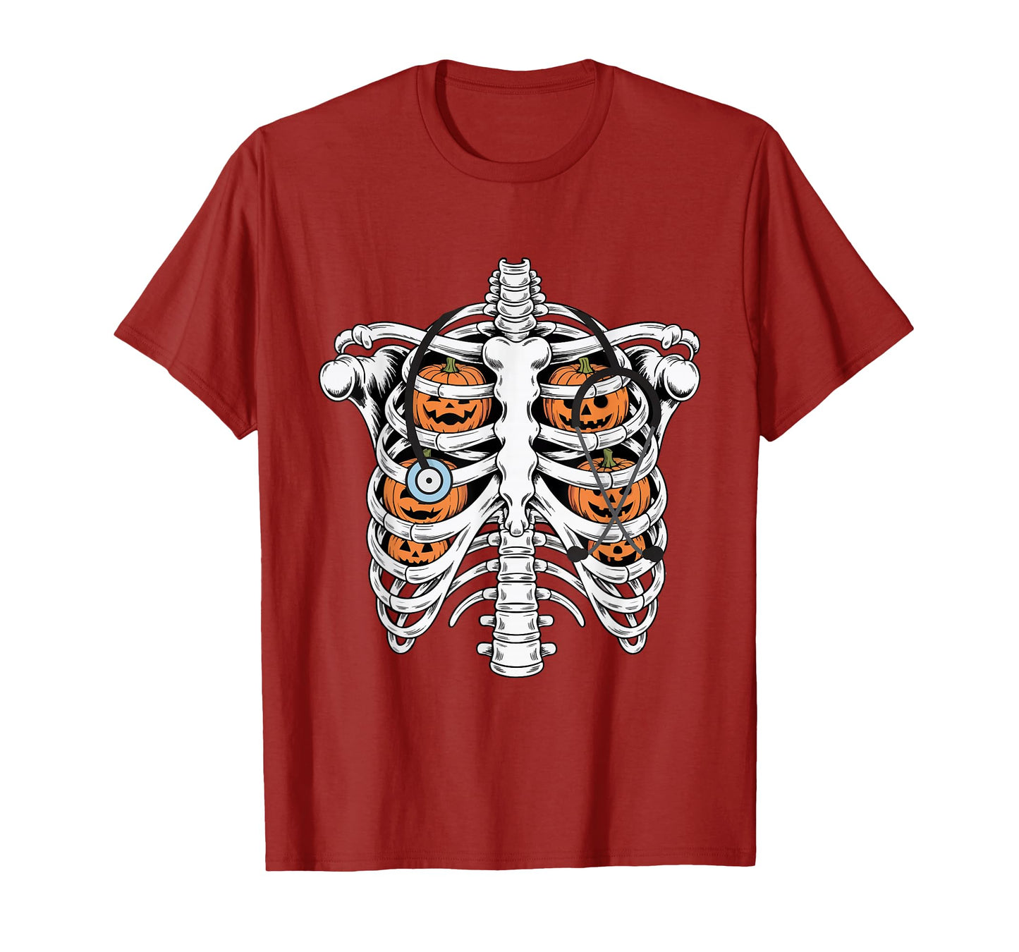 Pumpkin Rib Cage,Skeleton Halloween Nurse,Spooky Stethoscope T-Shirt