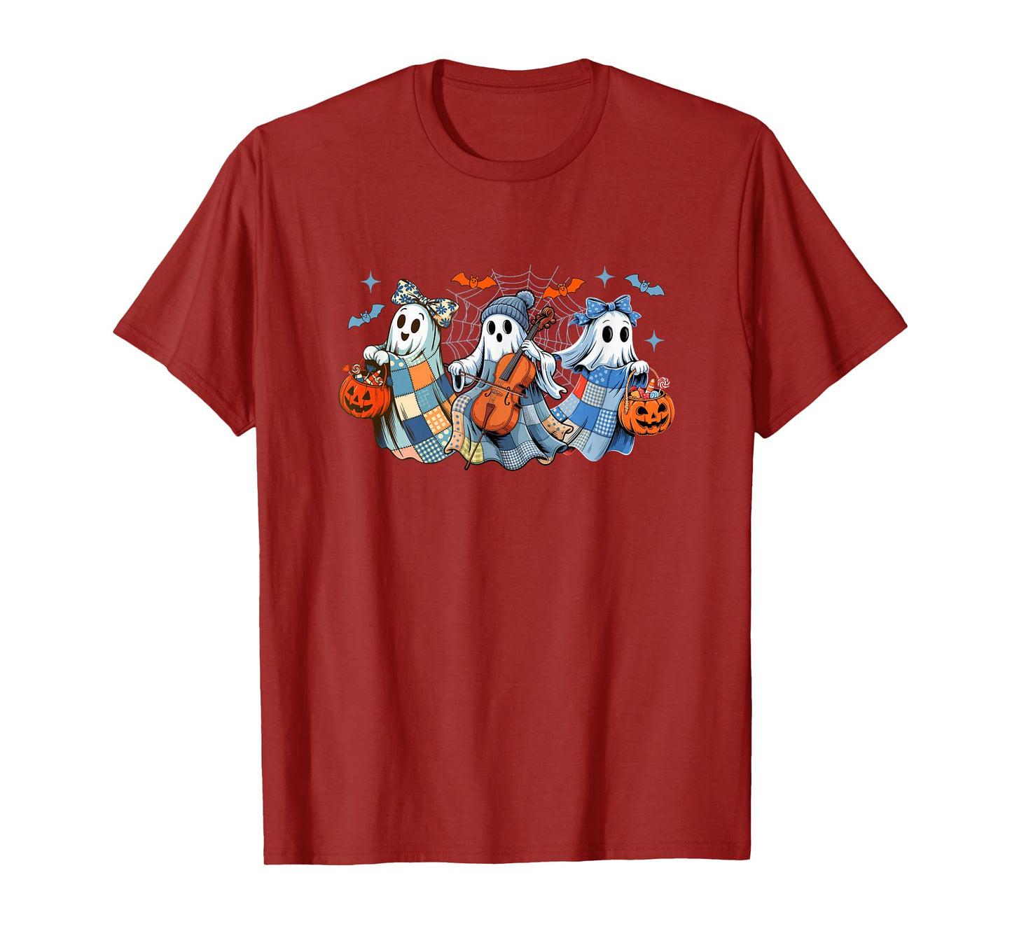 Three Colorful Boo Bow Tie Playing Cello Halloween Musical T-Shirt
