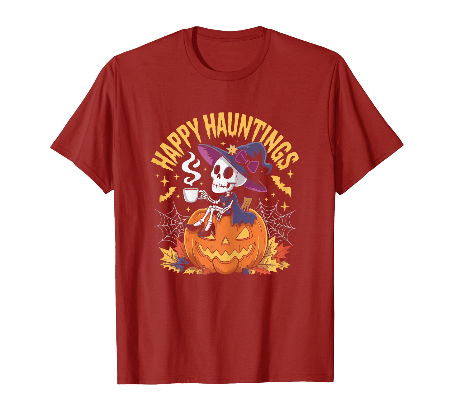 Witch Skeleton Coffee Lover Spooky Halloween Outfit Women T-Shirt