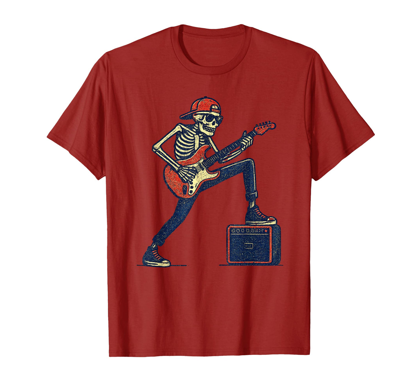 Vintage Halloween Skeleton Guitar Rock Funny Spooky Costume T-Shirt