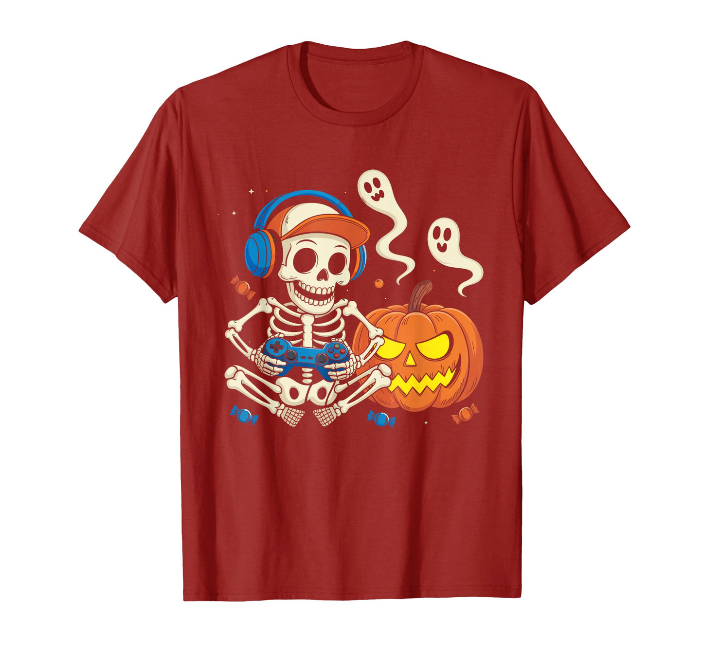Halloween Shirts Cool Teen Boy Skeleton Gaming Men Halloween T-Shirt