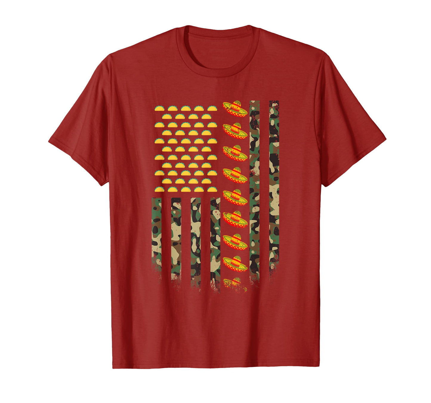 Camo American Flag Camouflage Cinco De Mayo Sombrero Tacos T-Shirt