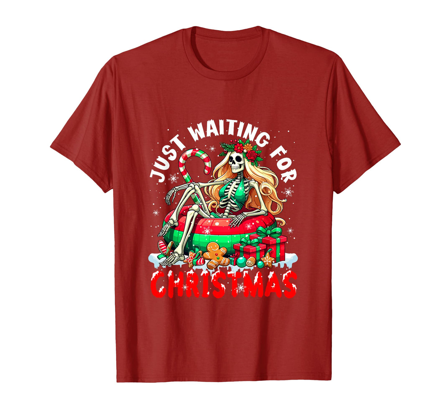 Waiting for Christmas Skeleton Woman Relaxing Xmas Cookies T-Shirt
